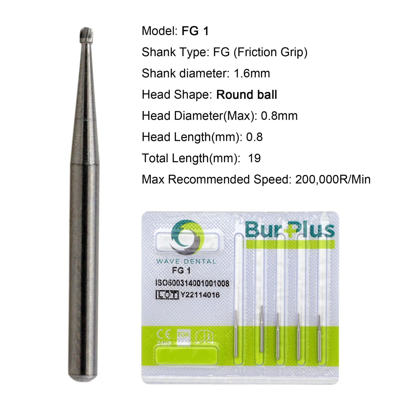 WAVE Dental Carbide Burs Diamond Bur Round FG 2 4 5 6 8 Friction Grip High Speed