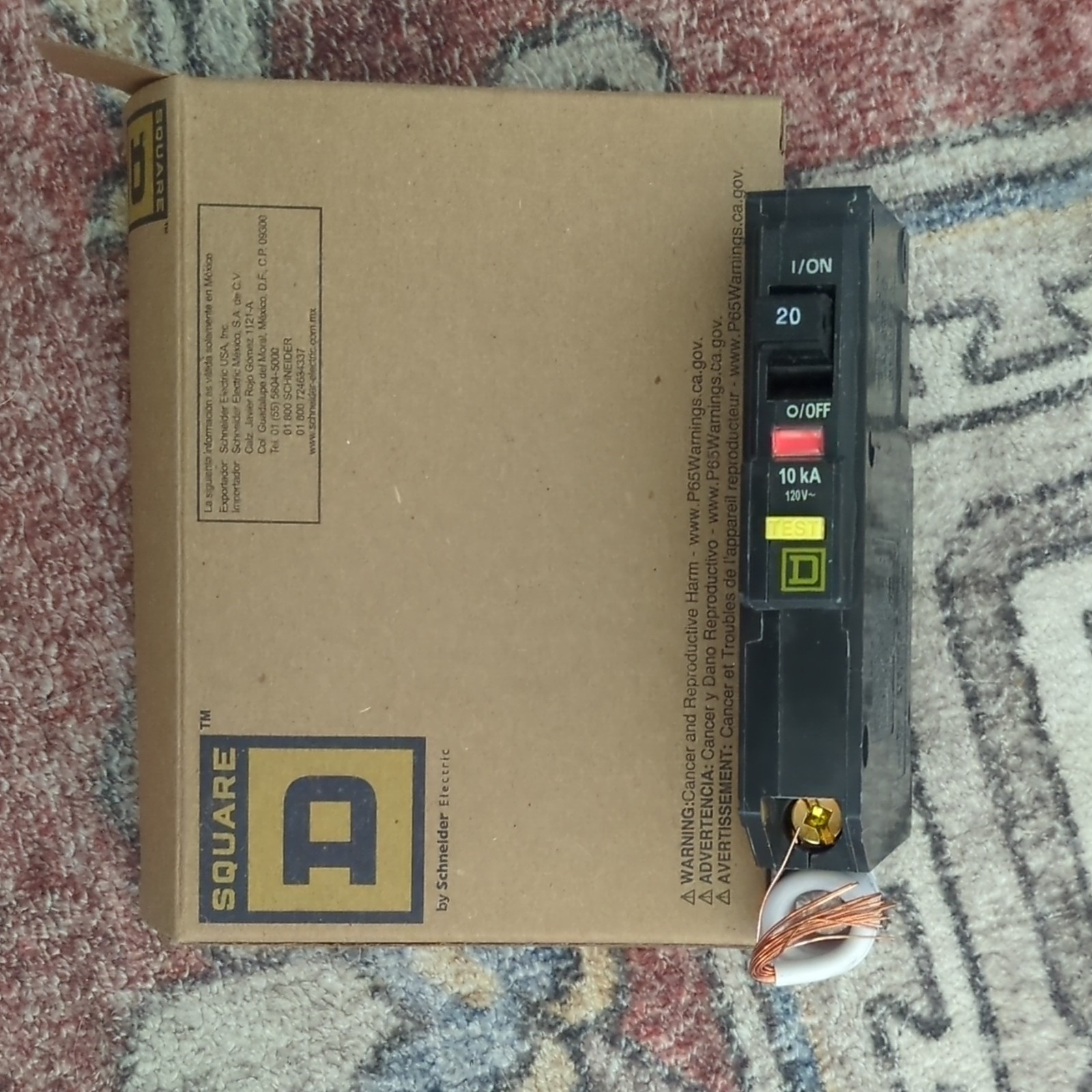 Square D QO120GFI 20A 120V 1-Pole GFCI Ground Fault Circuit Breaker