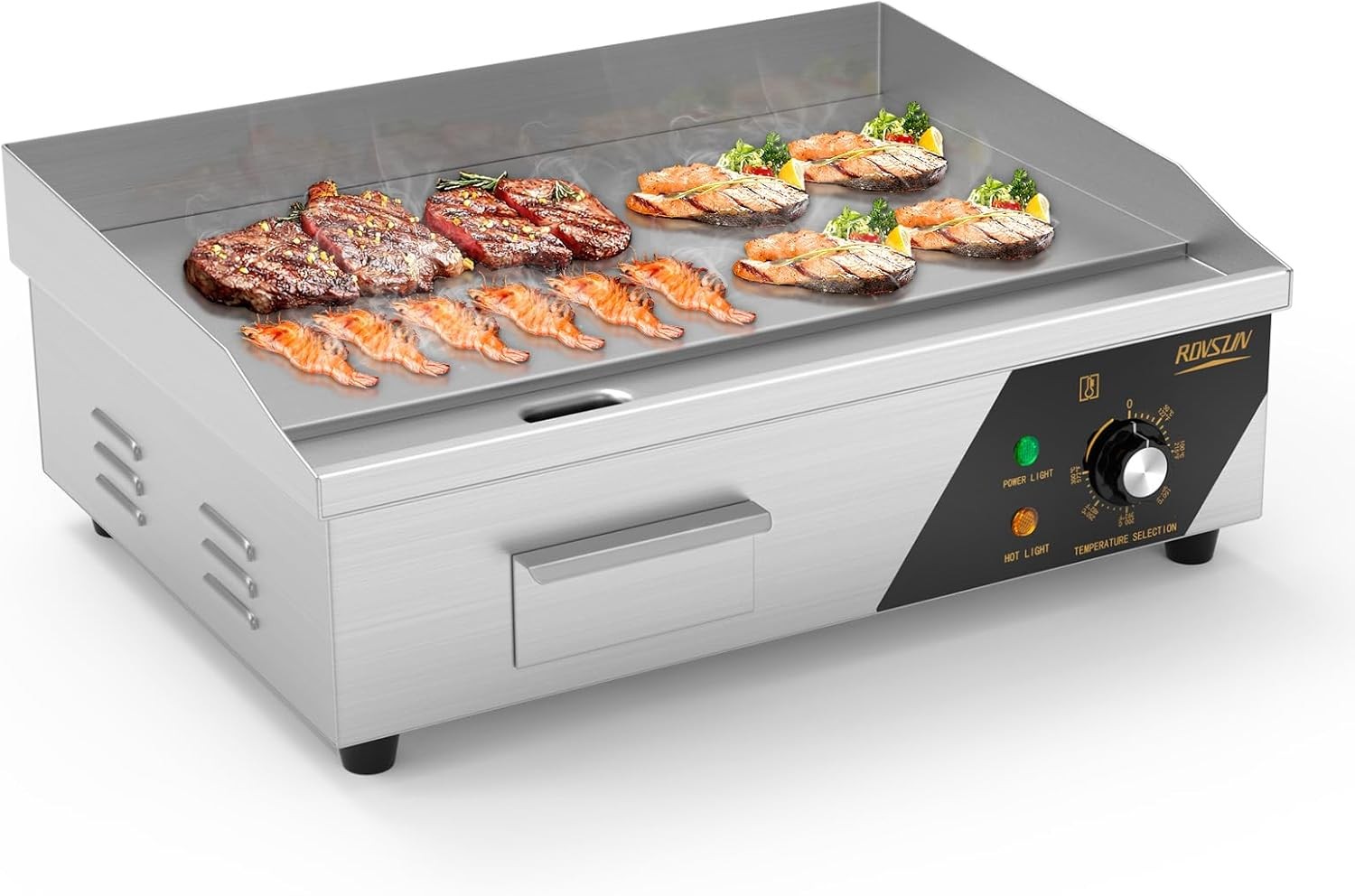 Commercial Electric Griddle, 22″ Countertop Flat Top Grill,122℉-572 ℉ Adjustable