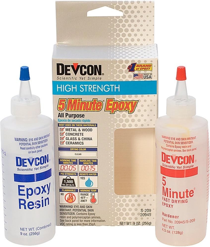Dual Pack Devcon 5 Minute Epoxy – Water-Resistant Adhesive, Clear Finish, 8.5 oz