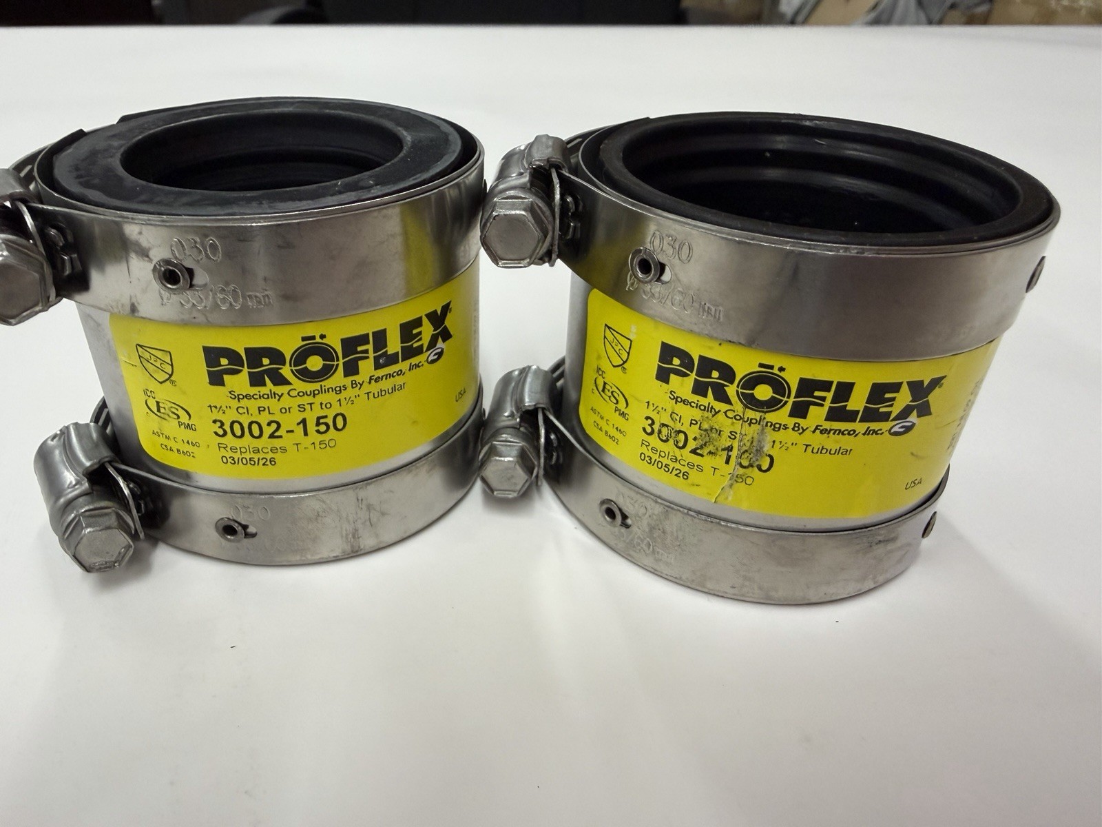 2 Fernco Proflex 3002-150 1-1/2″ CI, OK or ST to 1-1/2″ Tubular Pipe Couplings