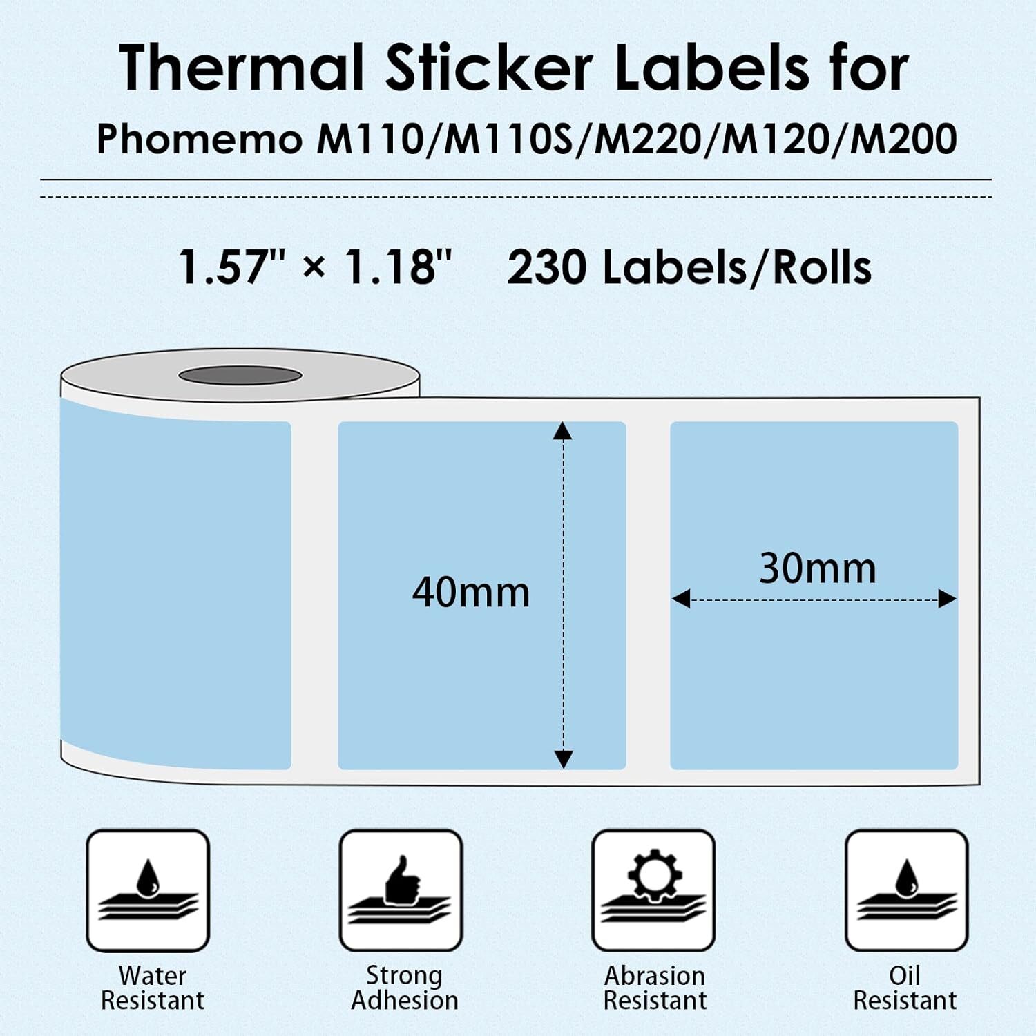 40x30mm 6 Rolls Self-Adhesive Thermal Label Sticker Paper for Phomemo M110/M200