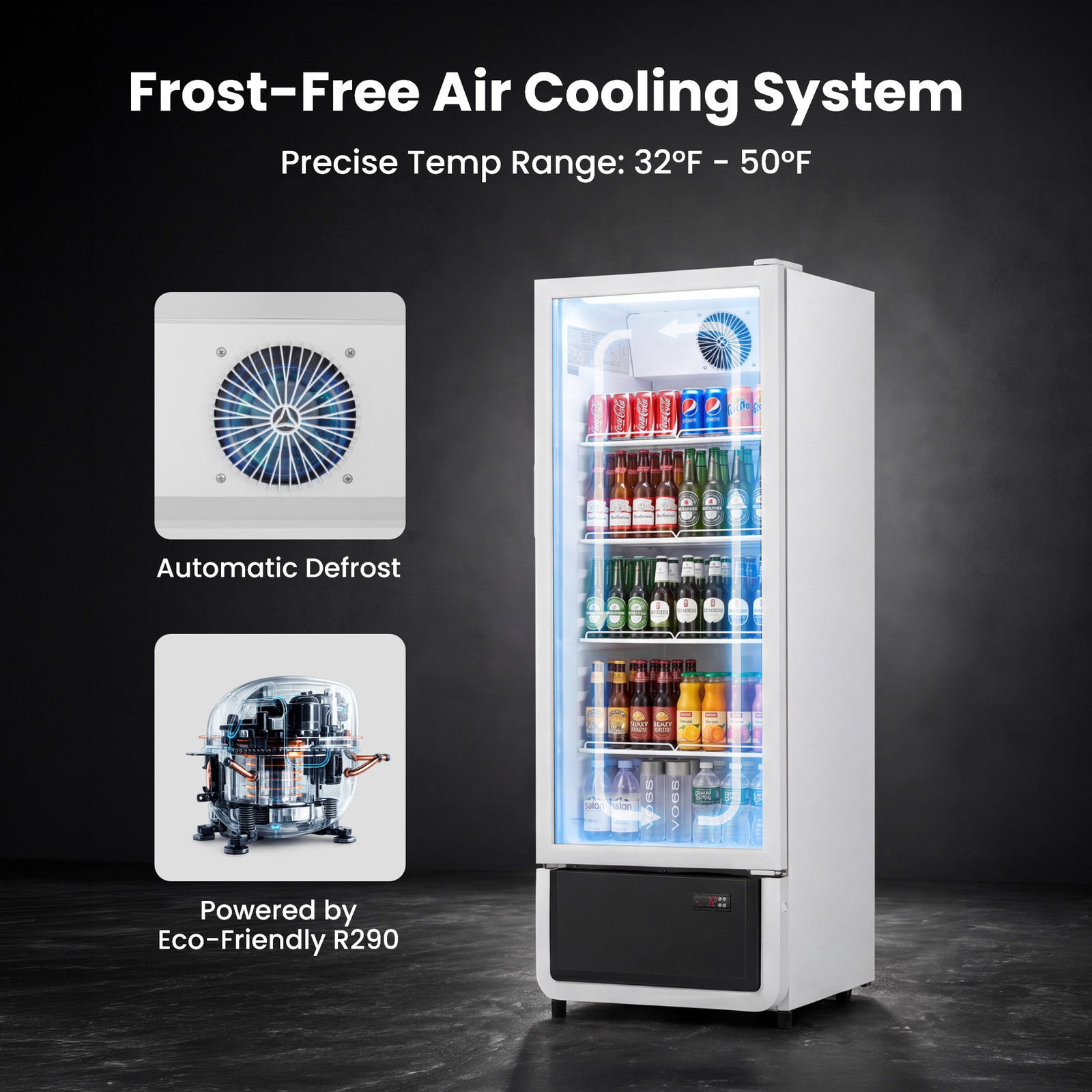 Yeego 8.37 Cu.ft Commercial Display Refrigerator Beverage Upright Cooler White
