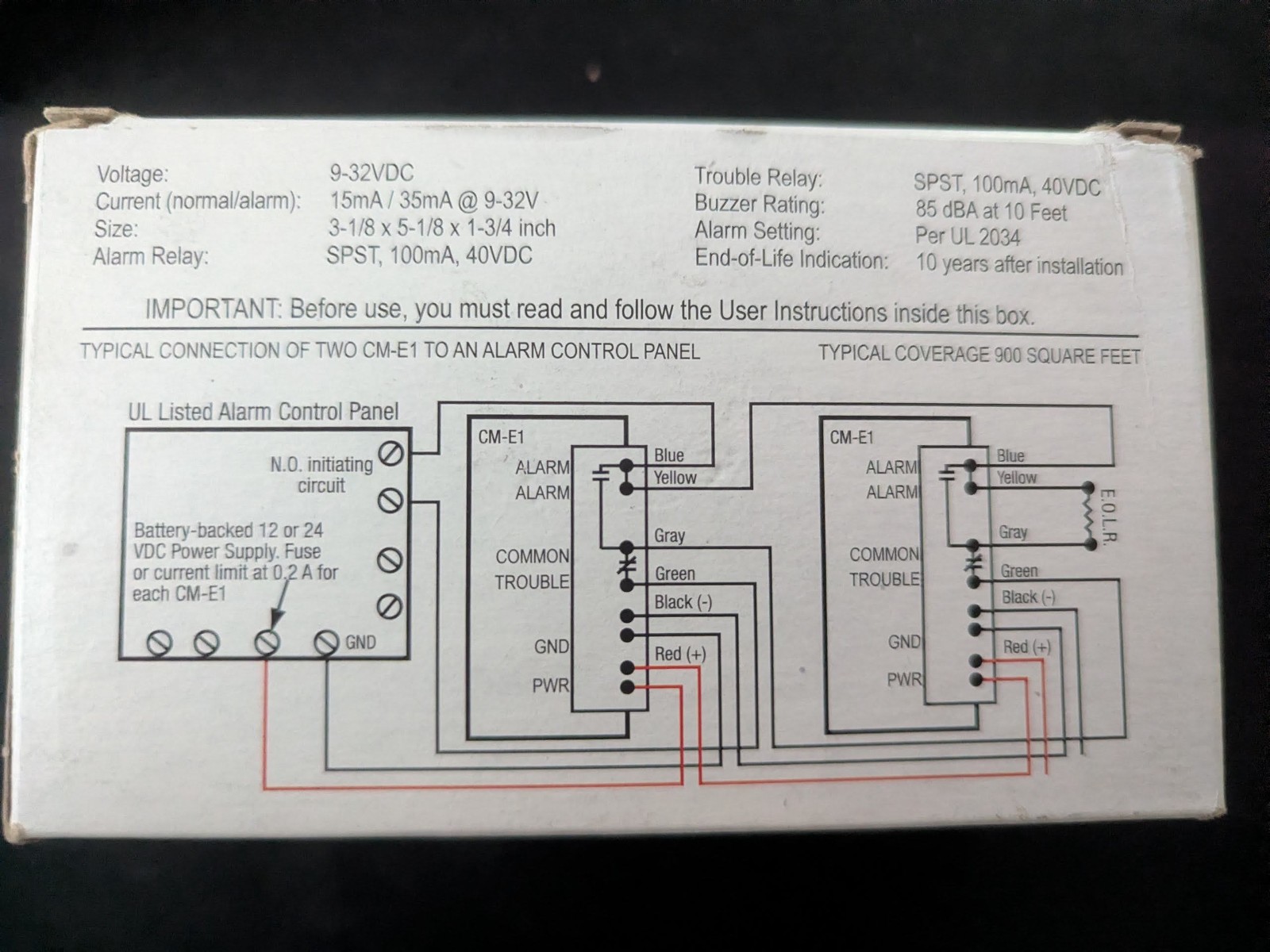 Macurco CM-E1 Carbon Monoxide Detector Gas detection for alarm control panels