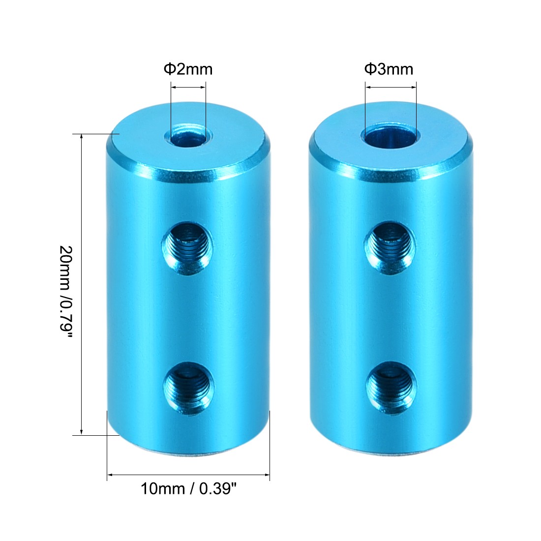 2mm to 3mm Bore Rigid Coupling 20mm Length 10mm Diameter Light Blue