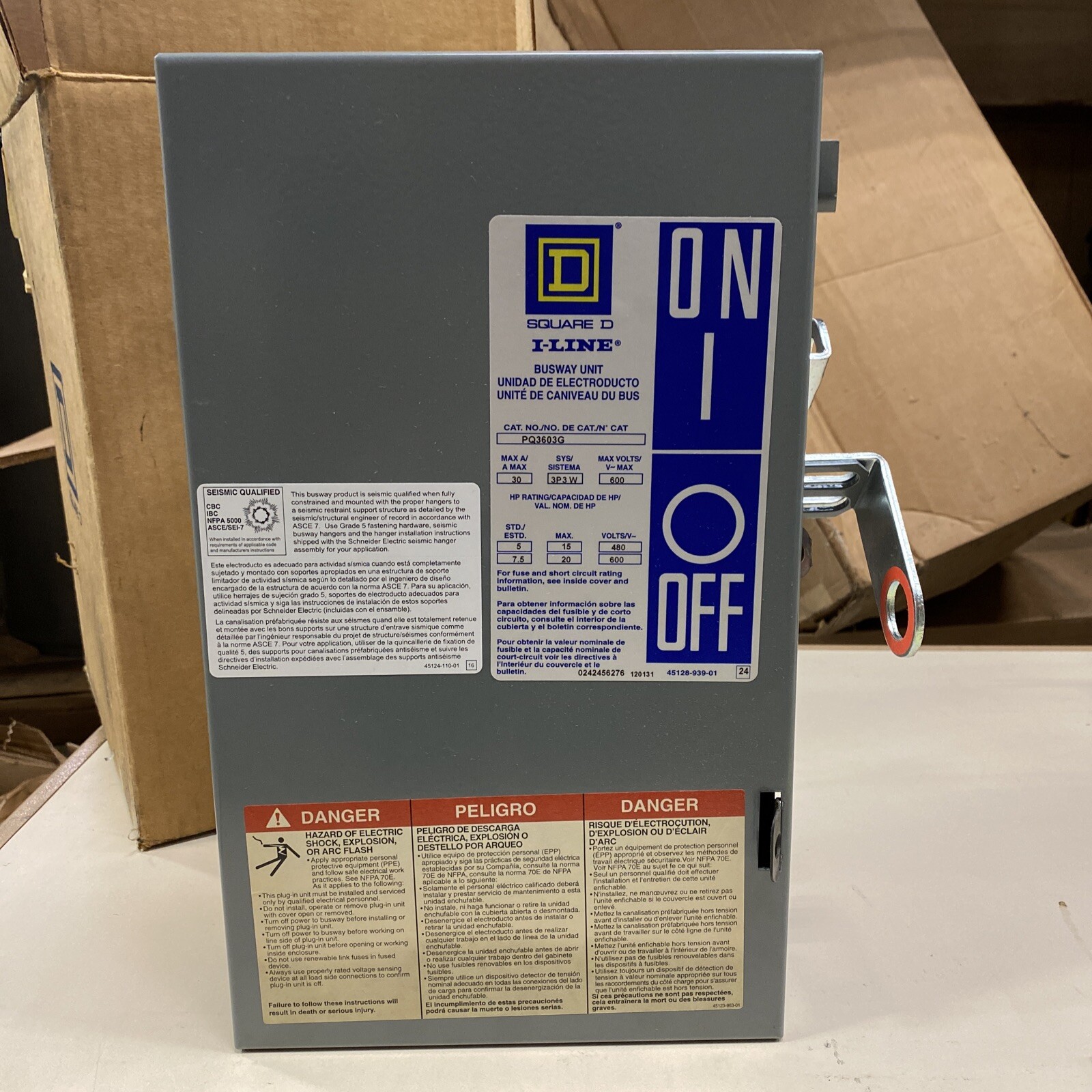 NEW SQUARE D PQ3603G SERIES 4 I-LINE BUSWAY SWITCH 3P 3W