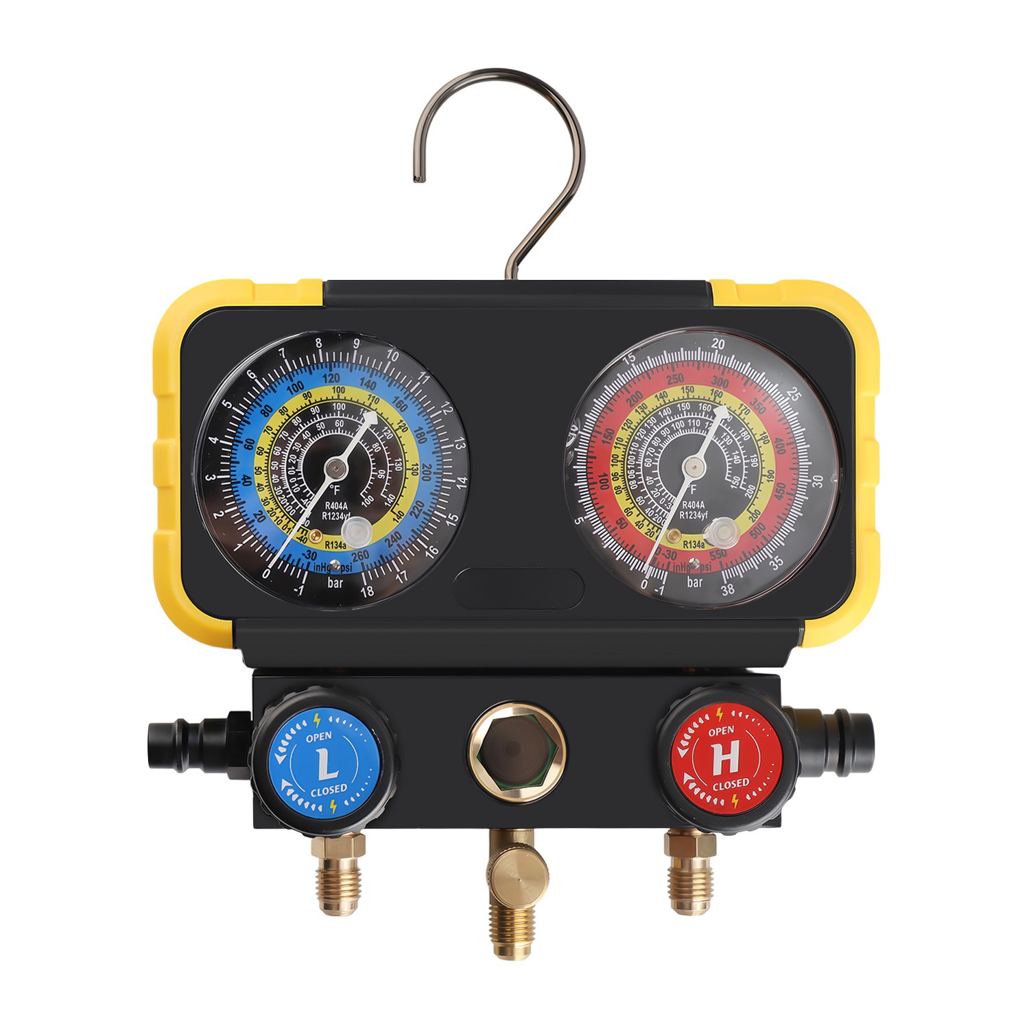 HVAC AC 3‑Way Manifold Gauge Set w/ 5ft Hoses R1234yf R404a R134a Refrigeration