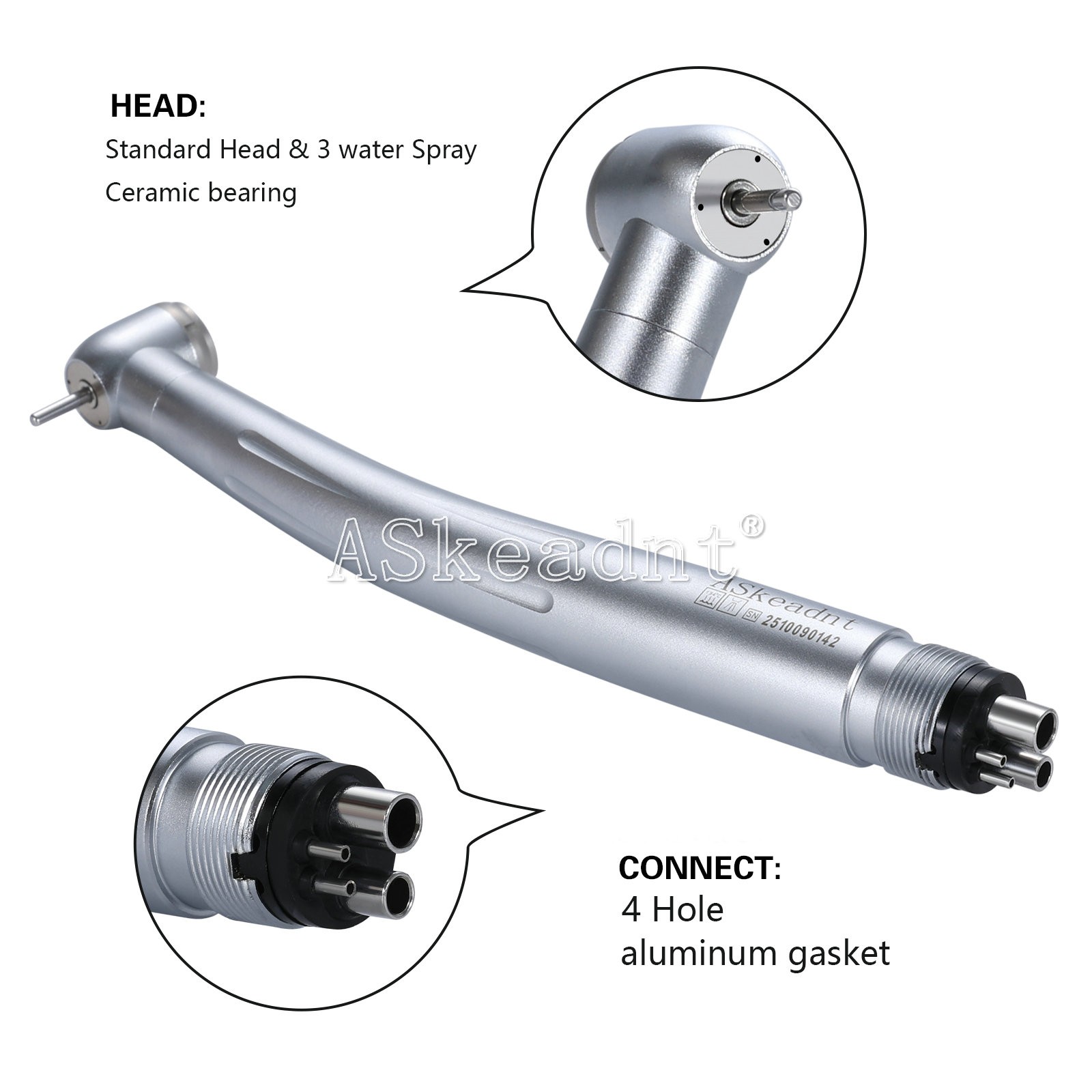 Dental High Speed Handpiece 3 Water Spray Ceramic Bearing 4 Holes ASKEADNT