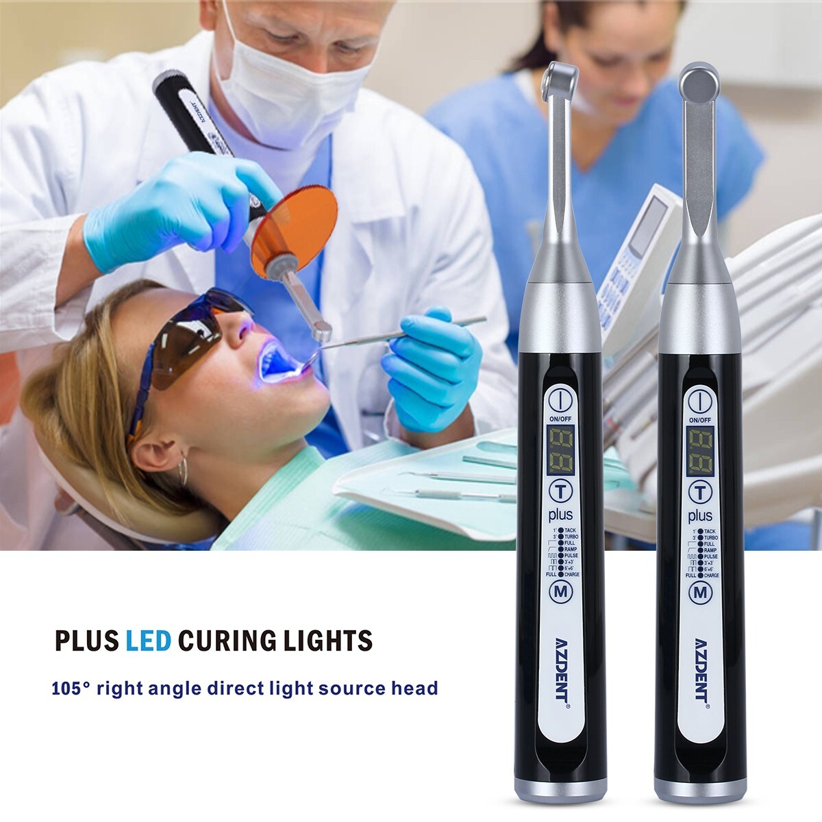 AZDENT Dental Wireless LED 1 Second Curing Light Resin Lamp Curing High Power