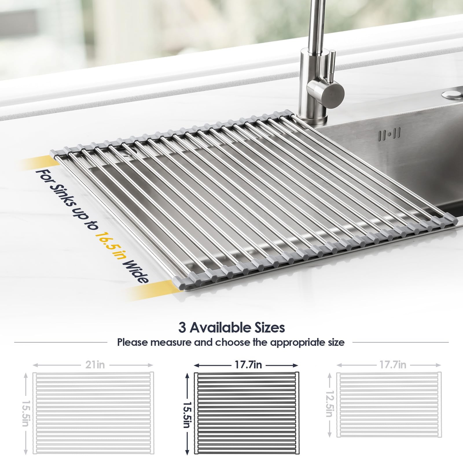 Tomorotec 17.7″ x 15.5″ Roll Up Dish Drying Rack Over 17.7 x 15.5 in, Gray
