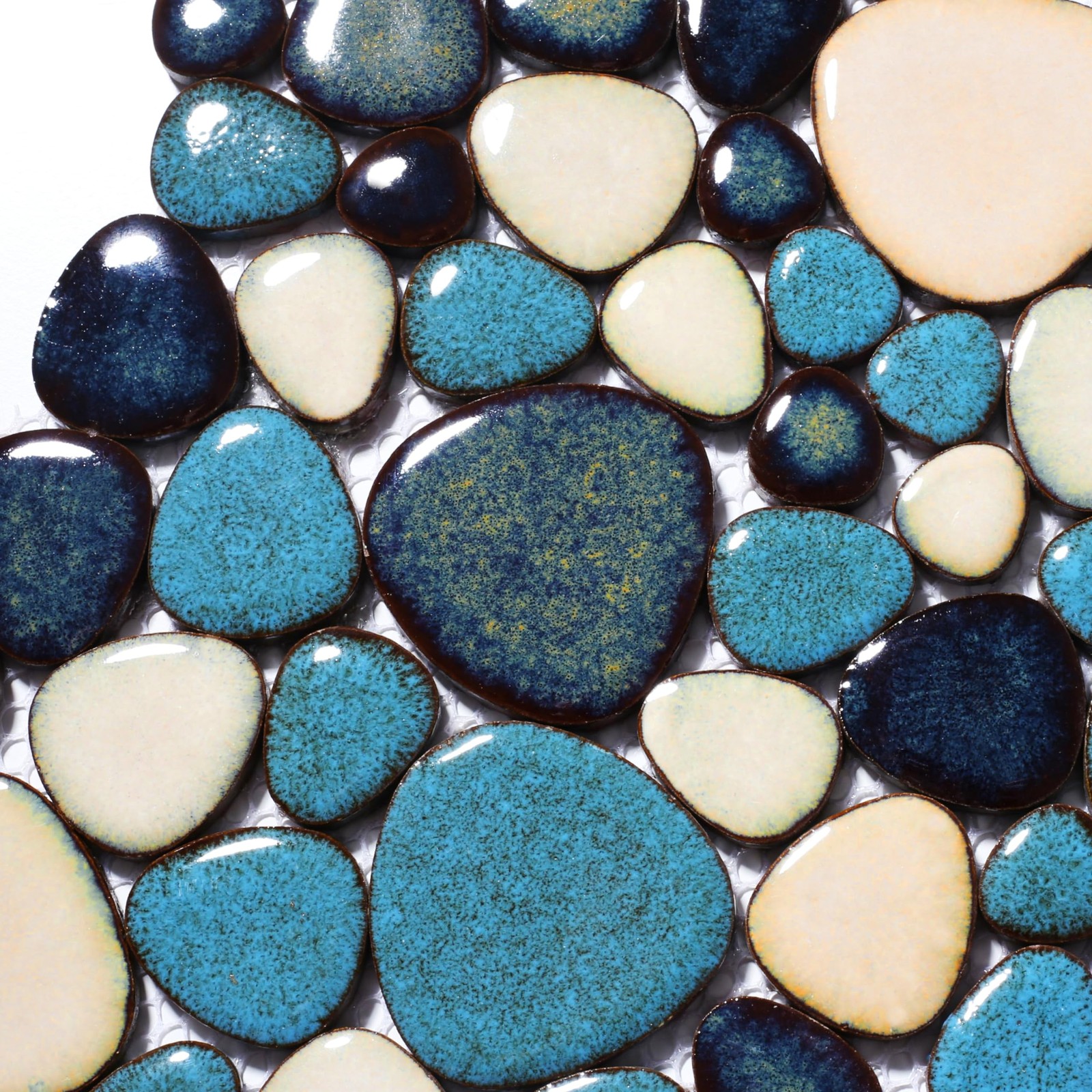 Primoon Pebble Tiles 5 Sheets Aqua Teal Blue Mosaic Tiles For Accent Wall