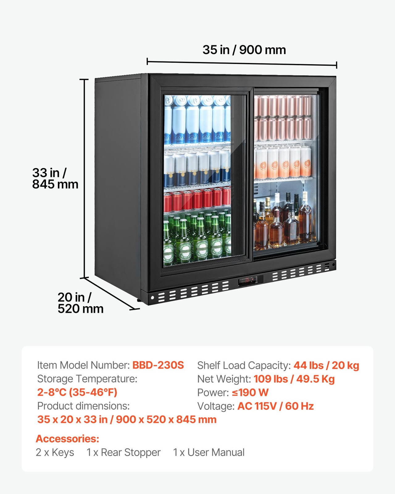 VEVOR 7.4 Cu.Ft Back Bar Cooler Commercial Beverage Refrigerator Under Counter
