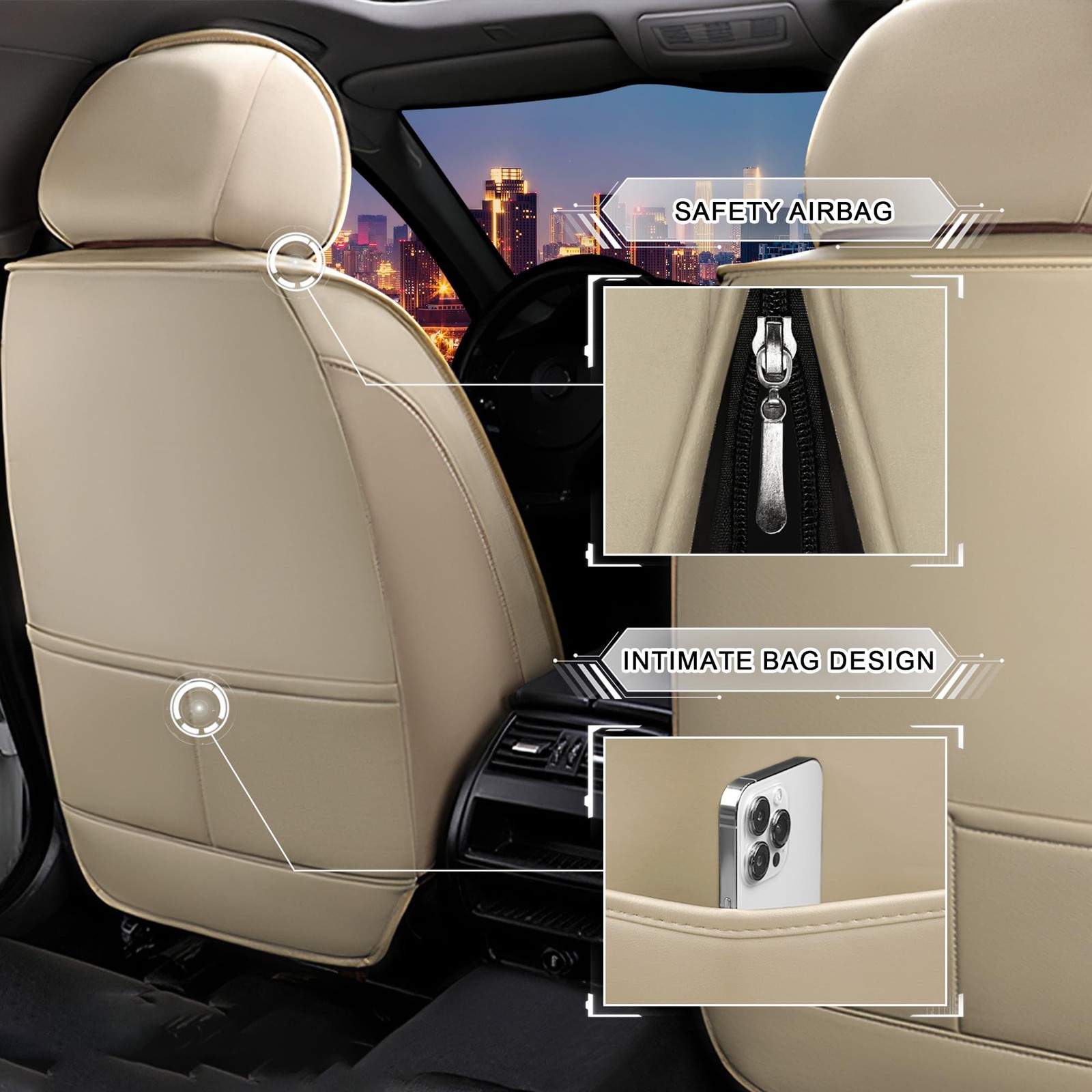 Car Seat Covers Chrysler Aspen 07-09 Premium Nappa Leather 2 Seats Beige