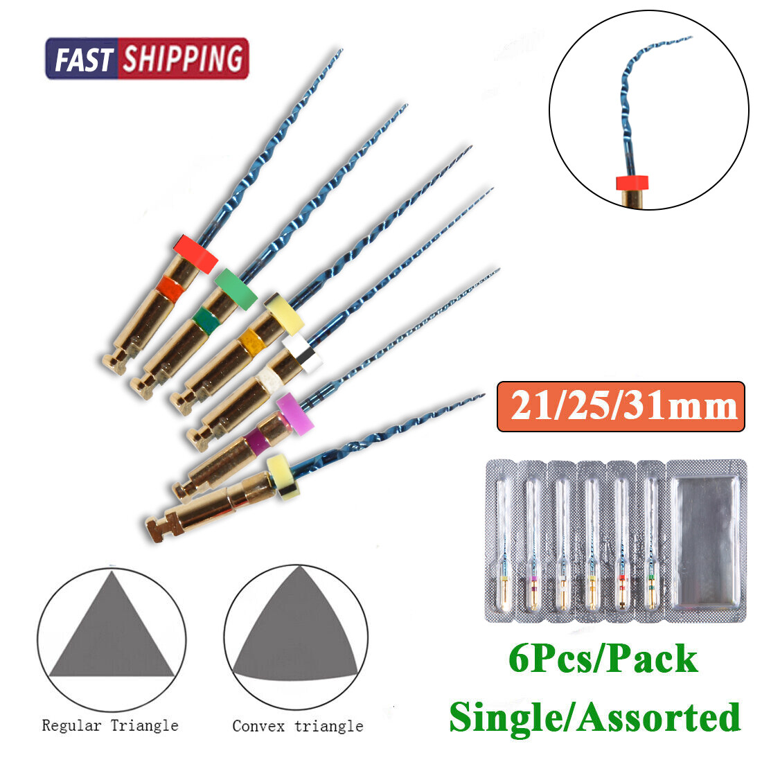 6pcs Endodontic Dental Endo Files Rotary NITI Files 21/25/31MM Dentist