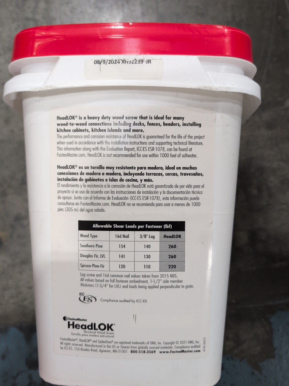 FastenMaster FMHLGM006-250 HeadLOK Structural Wood Screw 6 in.