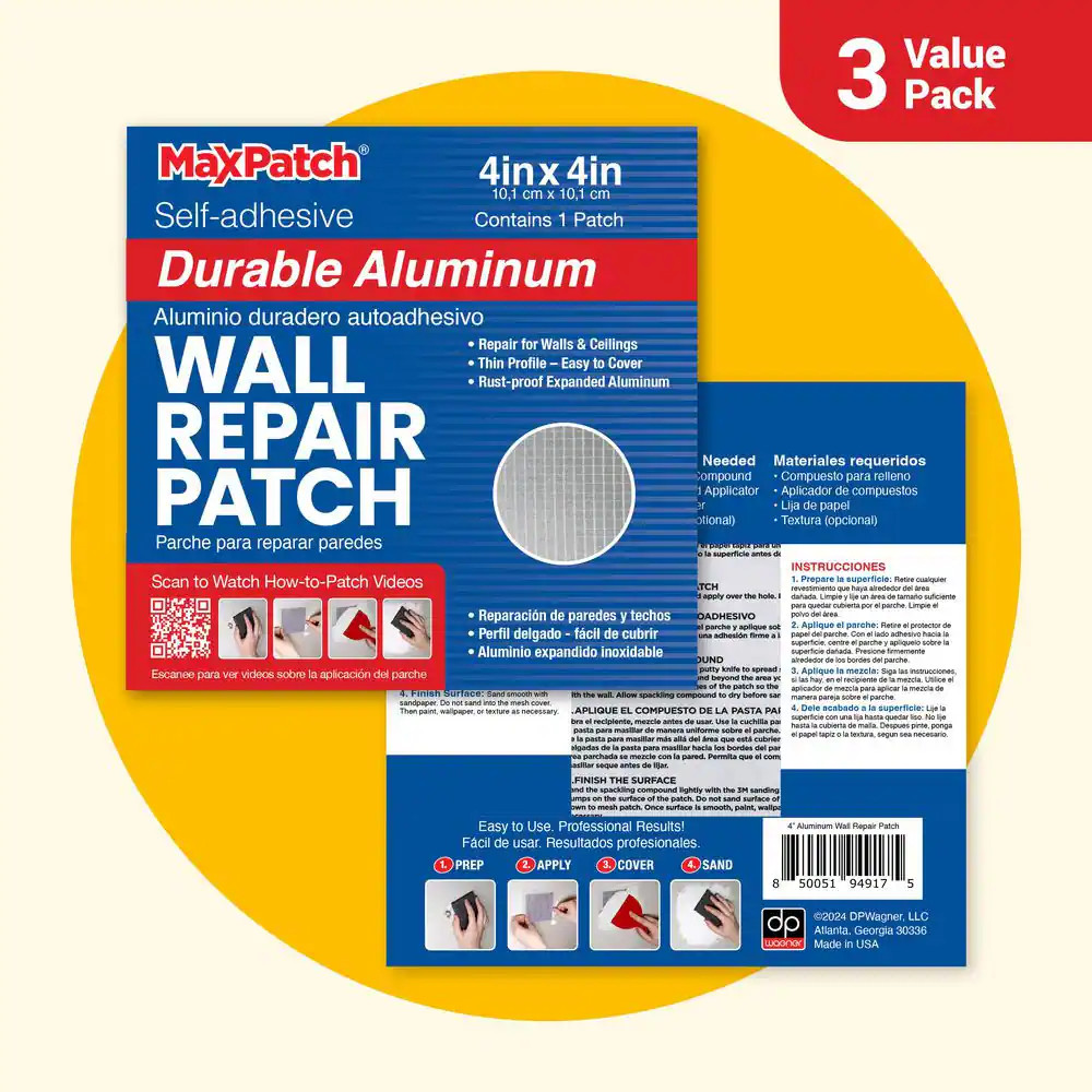 Wall Repair Patch 4x4in 3 Pack MaxPatch Aluminum Self Adhesive Drywall Repair