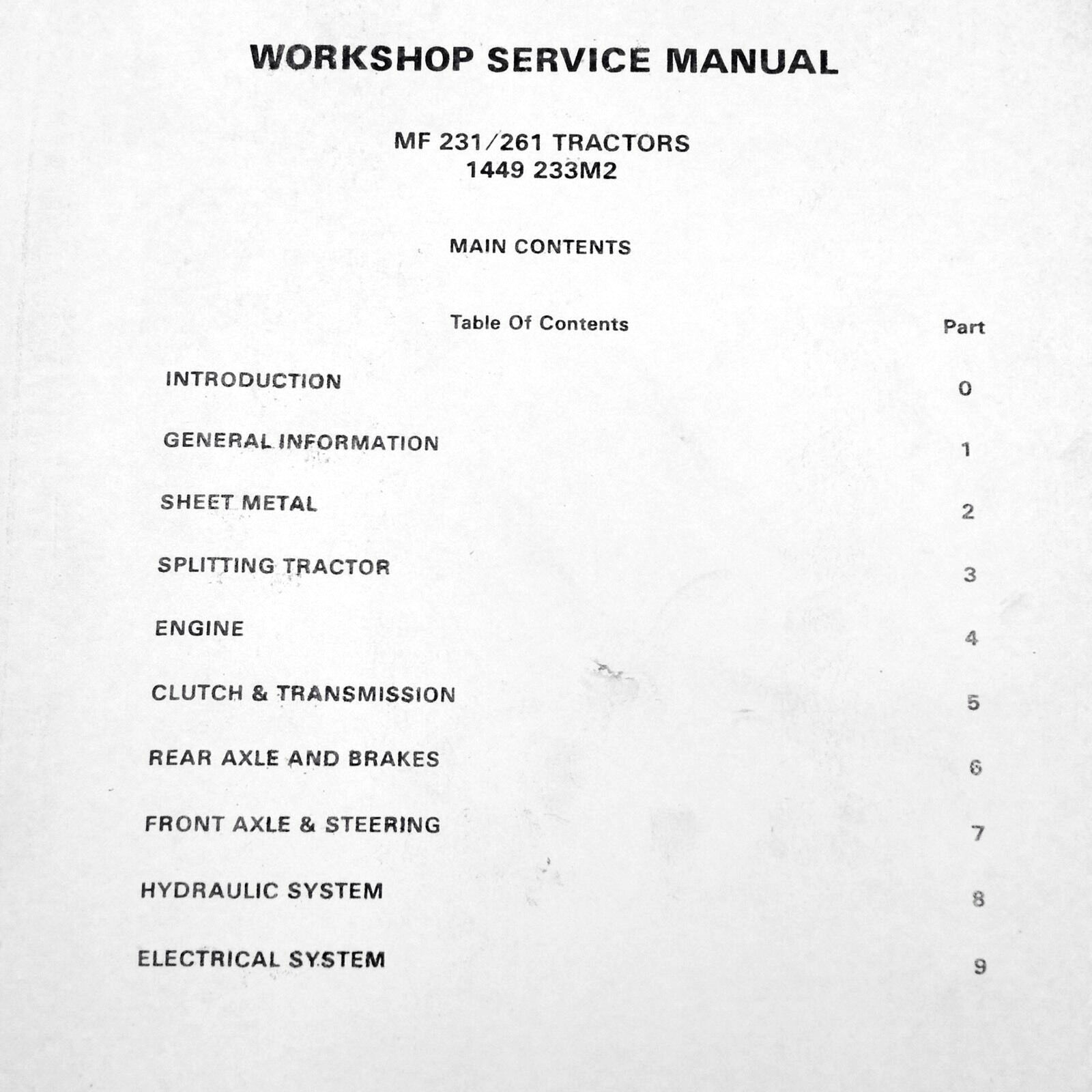 Massey Ferguson 231 261 Tractor Service Repair Shop Manual Technical Workshop