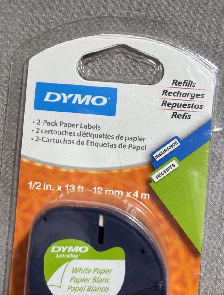 Dymo letratag LT refill 2 Pack Paper Labels 1/2 In X 13 Ft -12 Mm X 4 M White