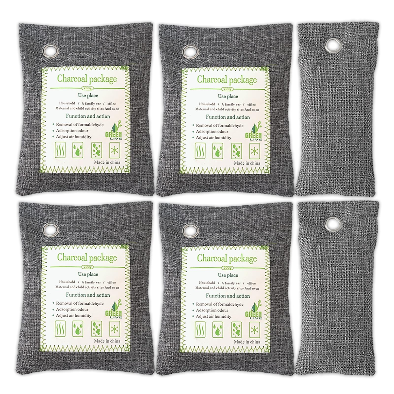 Activated Charcoal Odor Absorber (4x200g Large + 2x75g Small), Bamboo Charcoa…