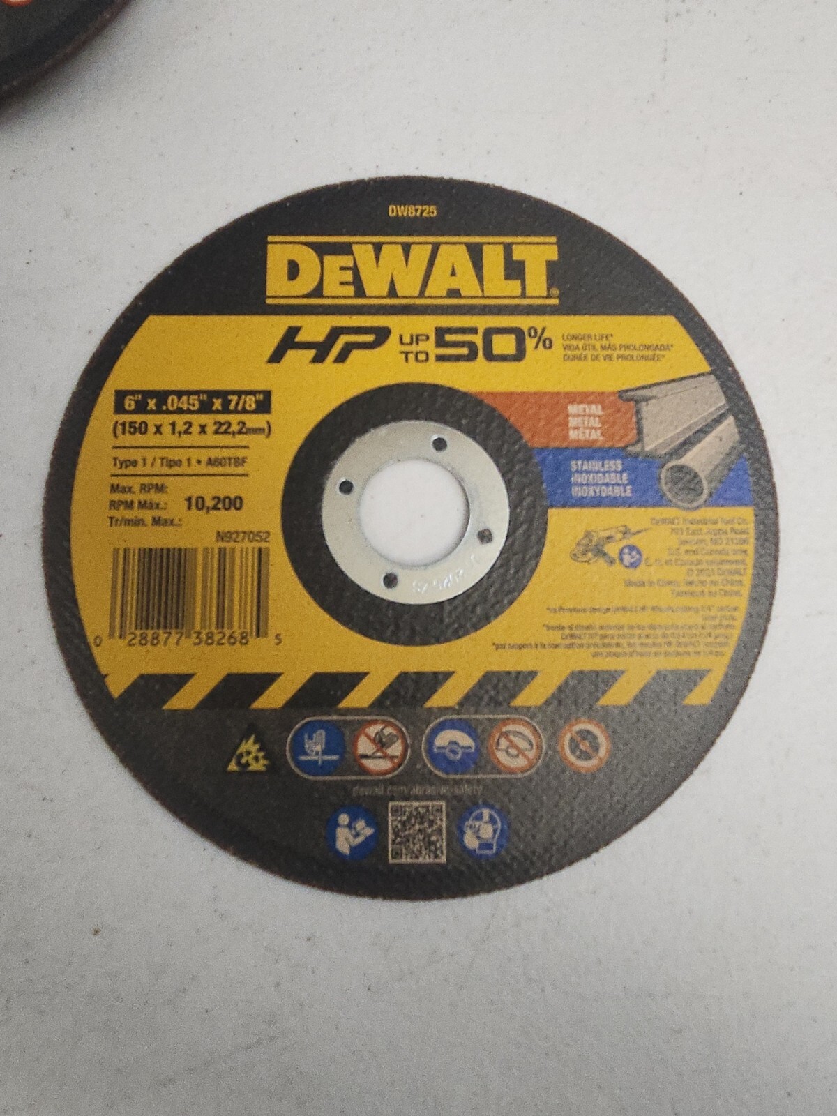DEWALT DW 8725 6″ THIN HP METAL CUTTING WHEEL 25 Pack