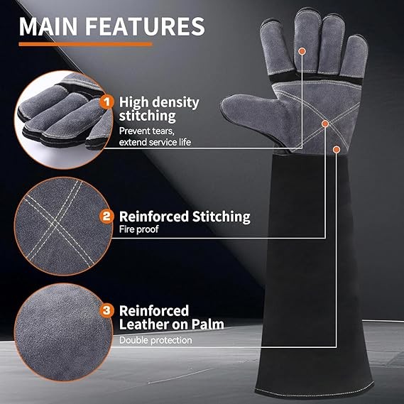 JASIC Stick/MIG/Cutting Welding Gloves Heat/Fire Resistant Durable for Welder