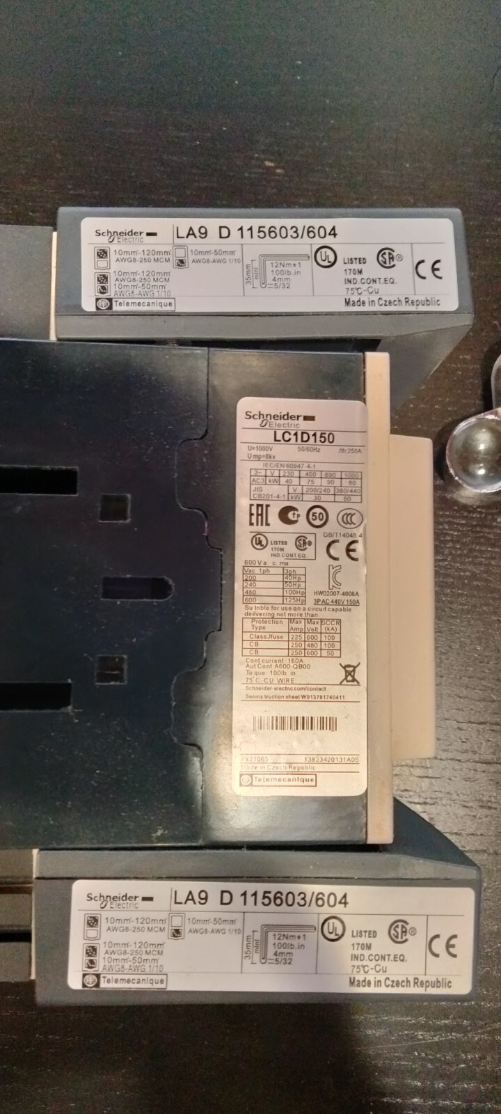 Schneider Electric LC1F150 Contactor Resistive Load 150 A, 80 kW, TeSys F Series