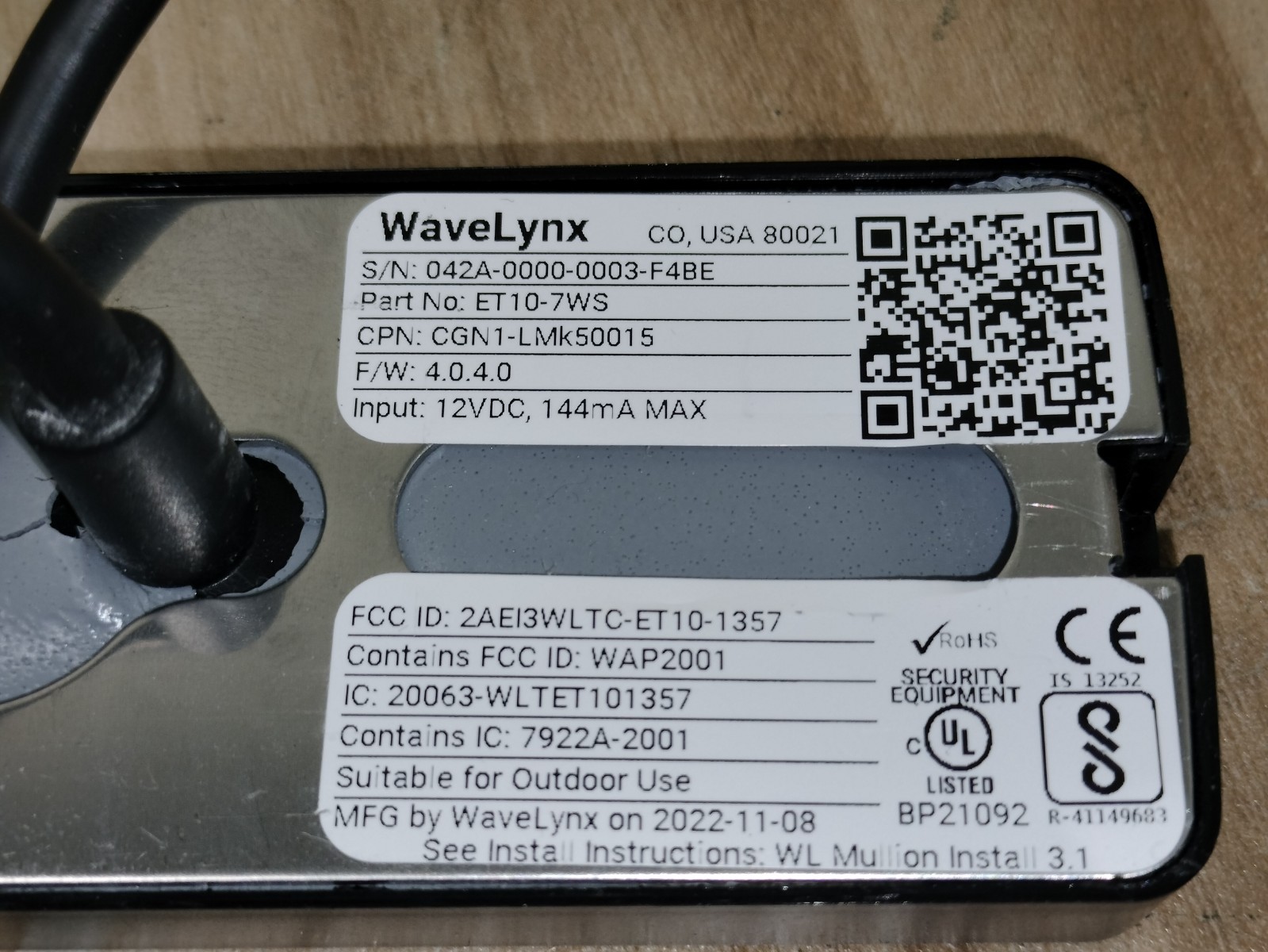 WaveLynx ET10-7WS-CCN1-LMK50015 Mullion Reader Prox, 13.56 MHz, BLE ET10-7WS