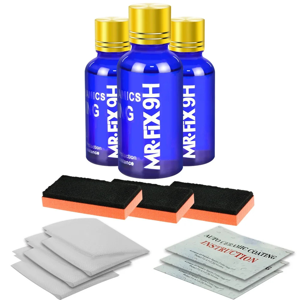 3PCS 9H Car Liquid Ceramic Coat Super Hydrophobic Glass Coating Set Polysiloxane