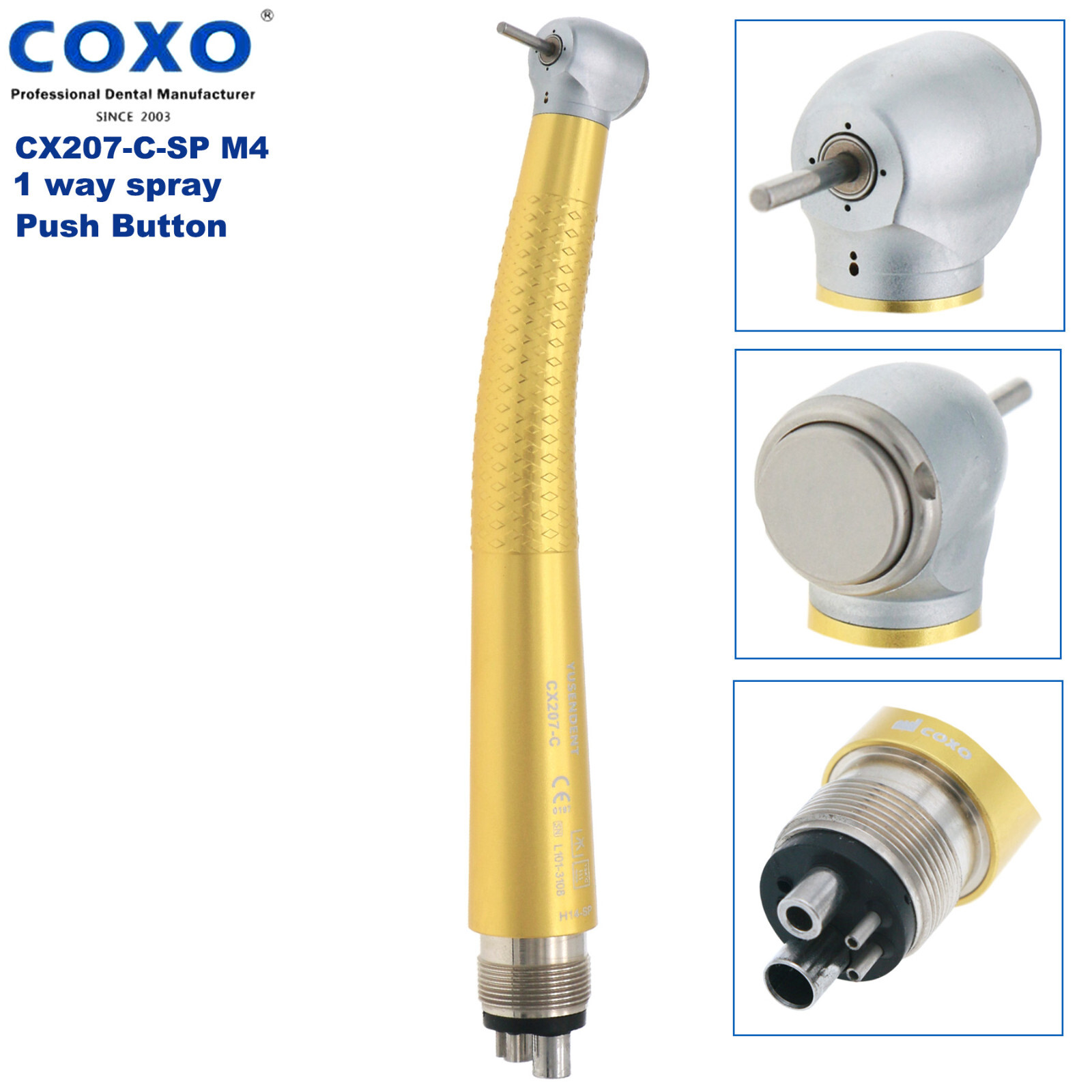 US COXO Dental Colorful CX207-C High Speed Air Turbine Handpiece 4 Hole M4 Blue
