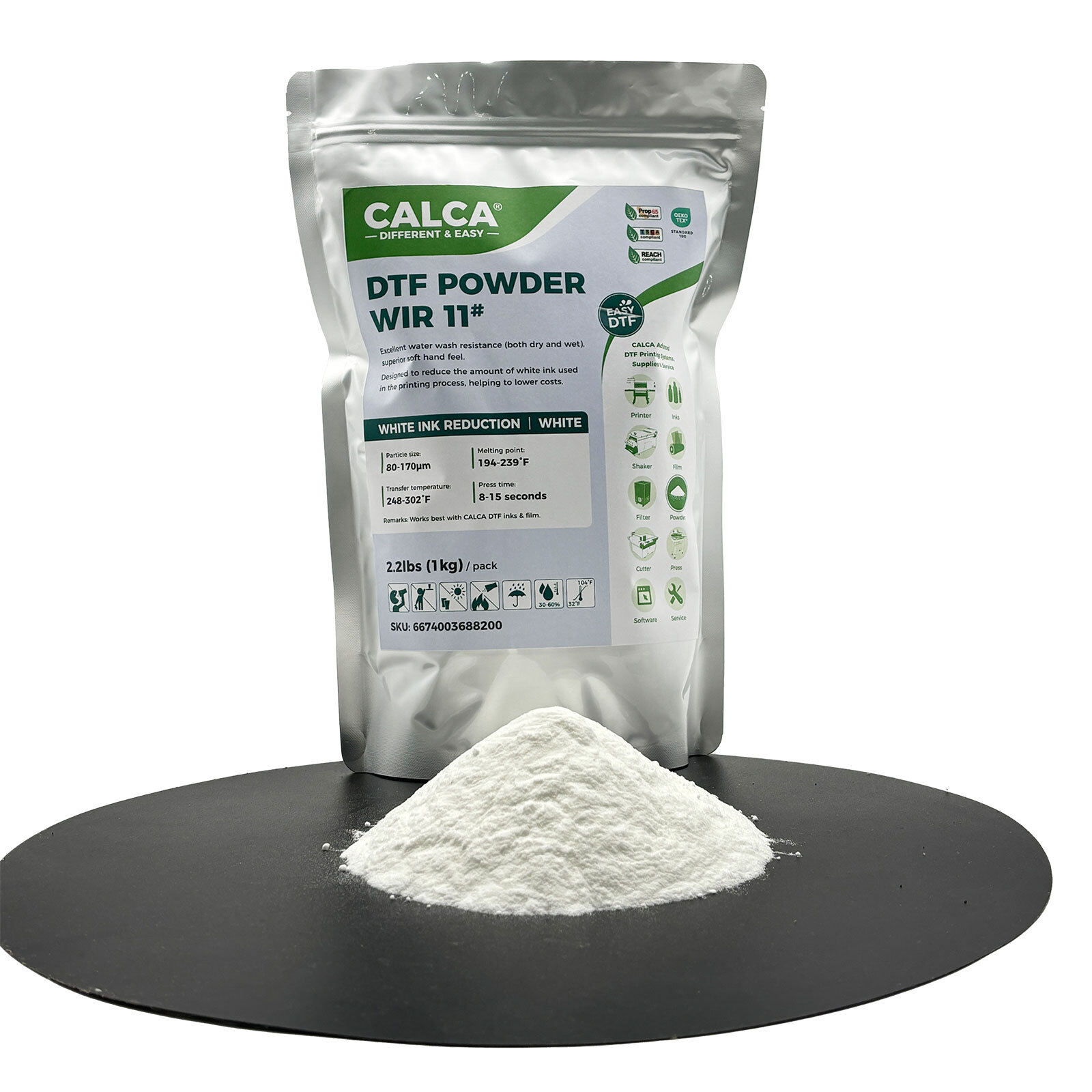 CALCA WIR11 White Ink Reduction Hot Melt DTF Powder (2.2lbs, 1kg, Fine, White)