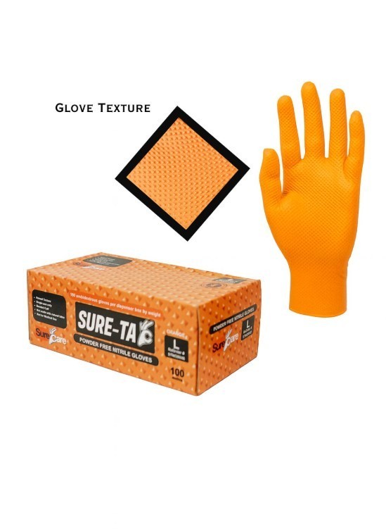 SureCare® SMALL 8 Mil Diamond Textured Orange Nitrile Sure-Tac Disposable Gloves