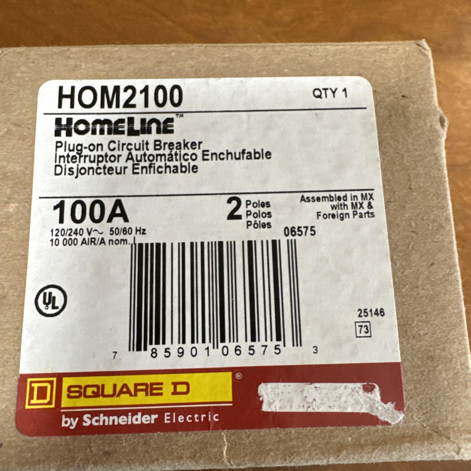 Square D HOM2100 100 Amp 2 Pole 120V Circuit Breaker