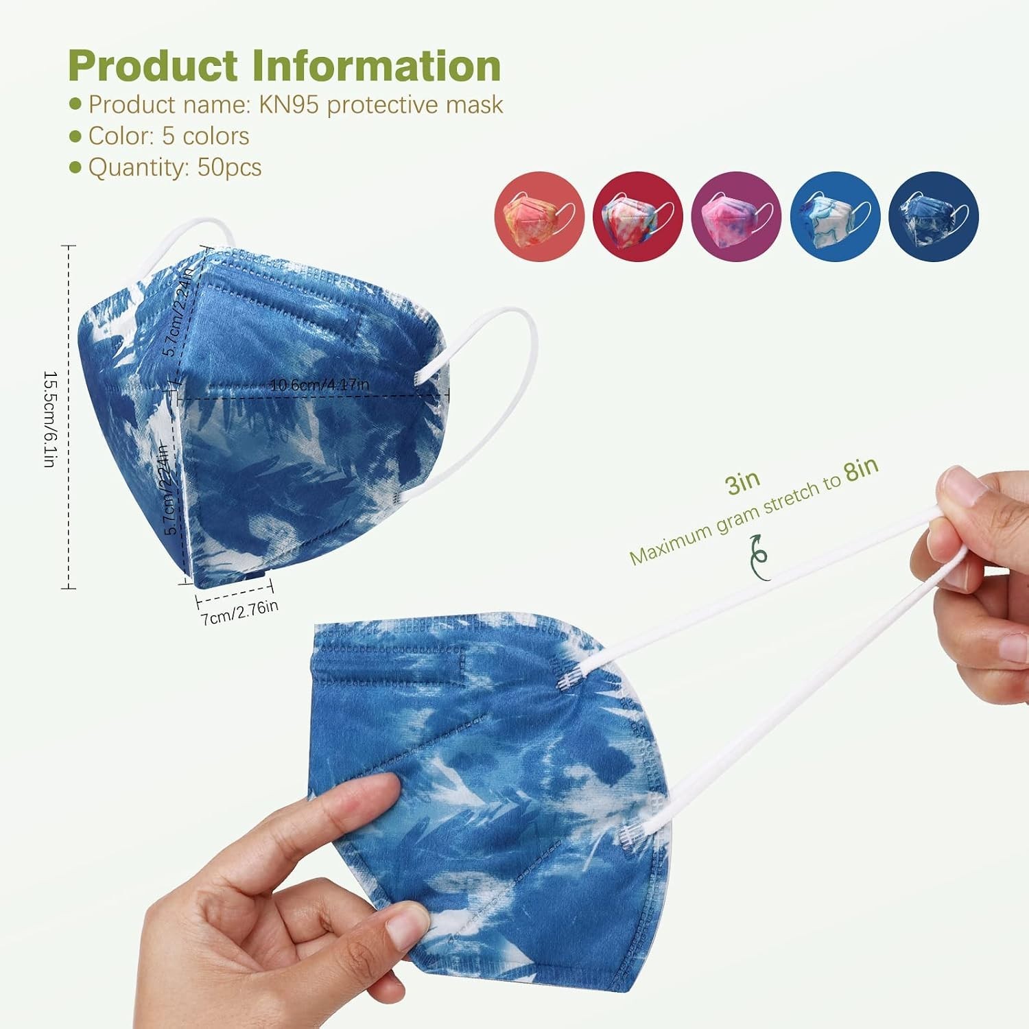 KN95 Face Masks for Adults, 50 Pack 10 Colors Disposable KN95 Masks, 5 Layer …