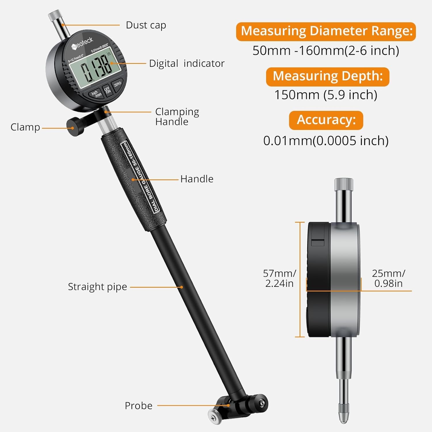 Bore Gauge Set Digital Indicator Dial Bore Gauge (2-6″/0.0005″) with Self-Center