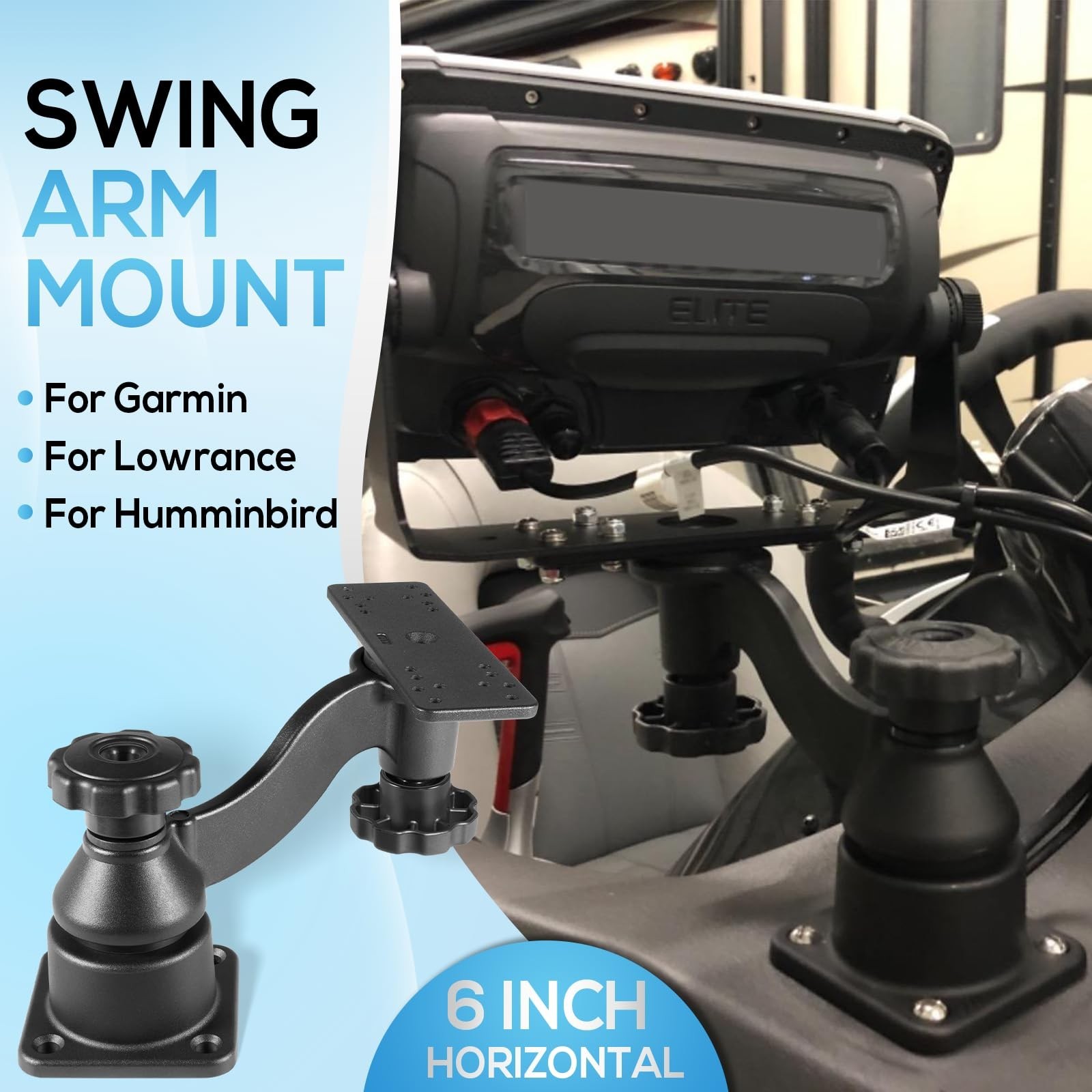 Horizontal 6″ Swing Arm Mount Fishfinders & Chartplotters Mount Bracket 360°