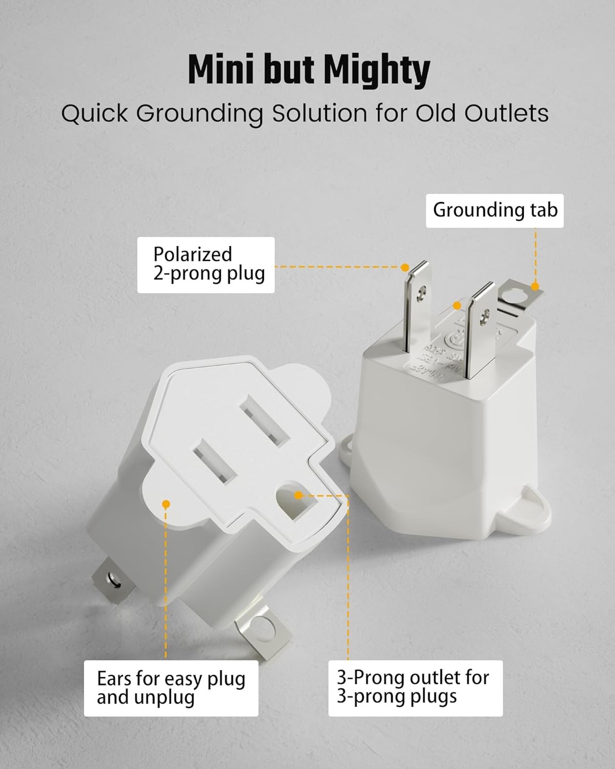 2 Prong to 3 Outlet Adapter, SUPERDANNY ETL Listed 3-2 White (4-Pack)