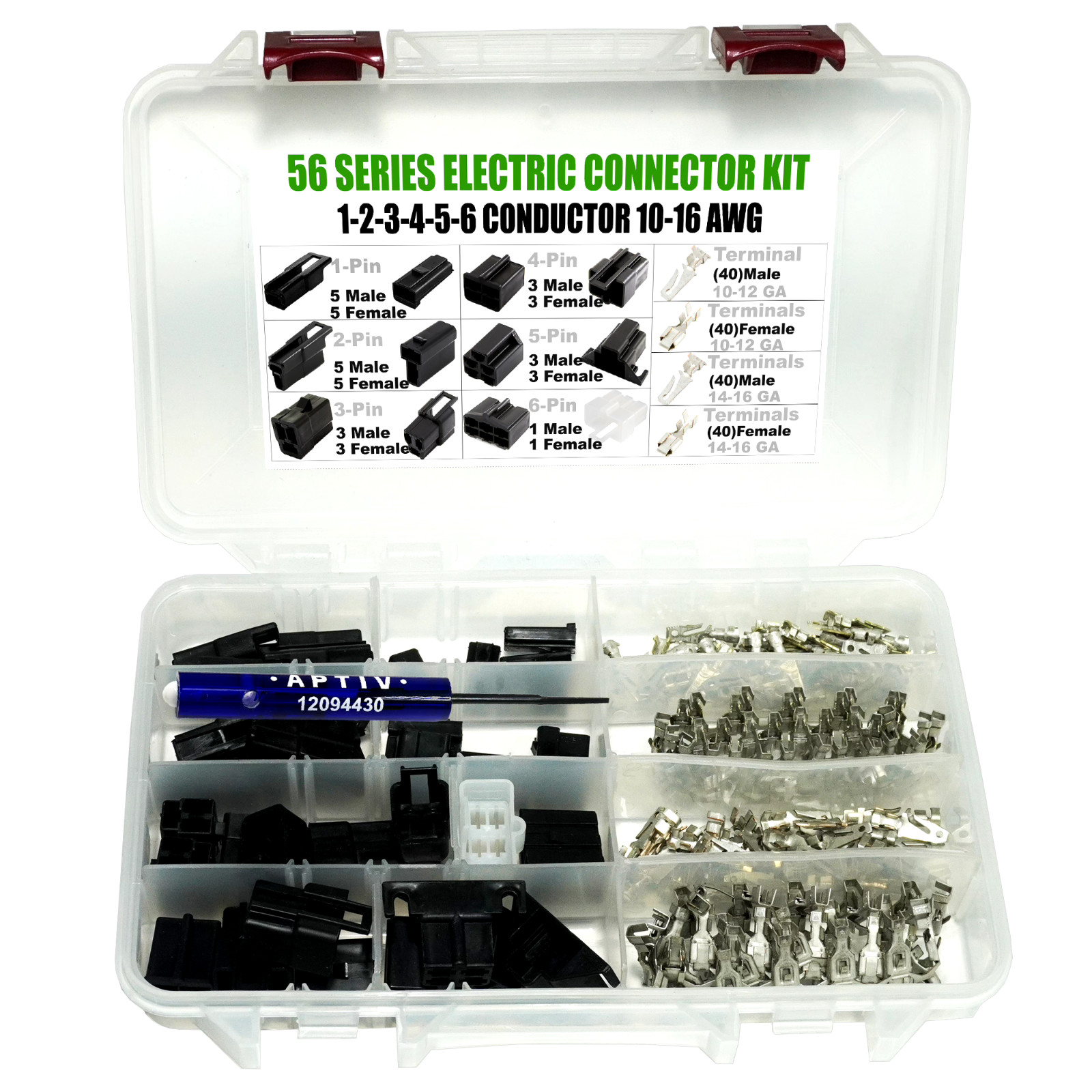 201pcs, Delphi Metri-Pack 56 Series 1-2-3-4-5-6 PIN Connector w/10-16 AWG w/tool