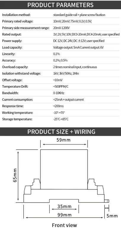 Voltage Transmitter 0-1000V Transducer RS485 to 4-20mA 0-10V DC24V Sensor AC DC