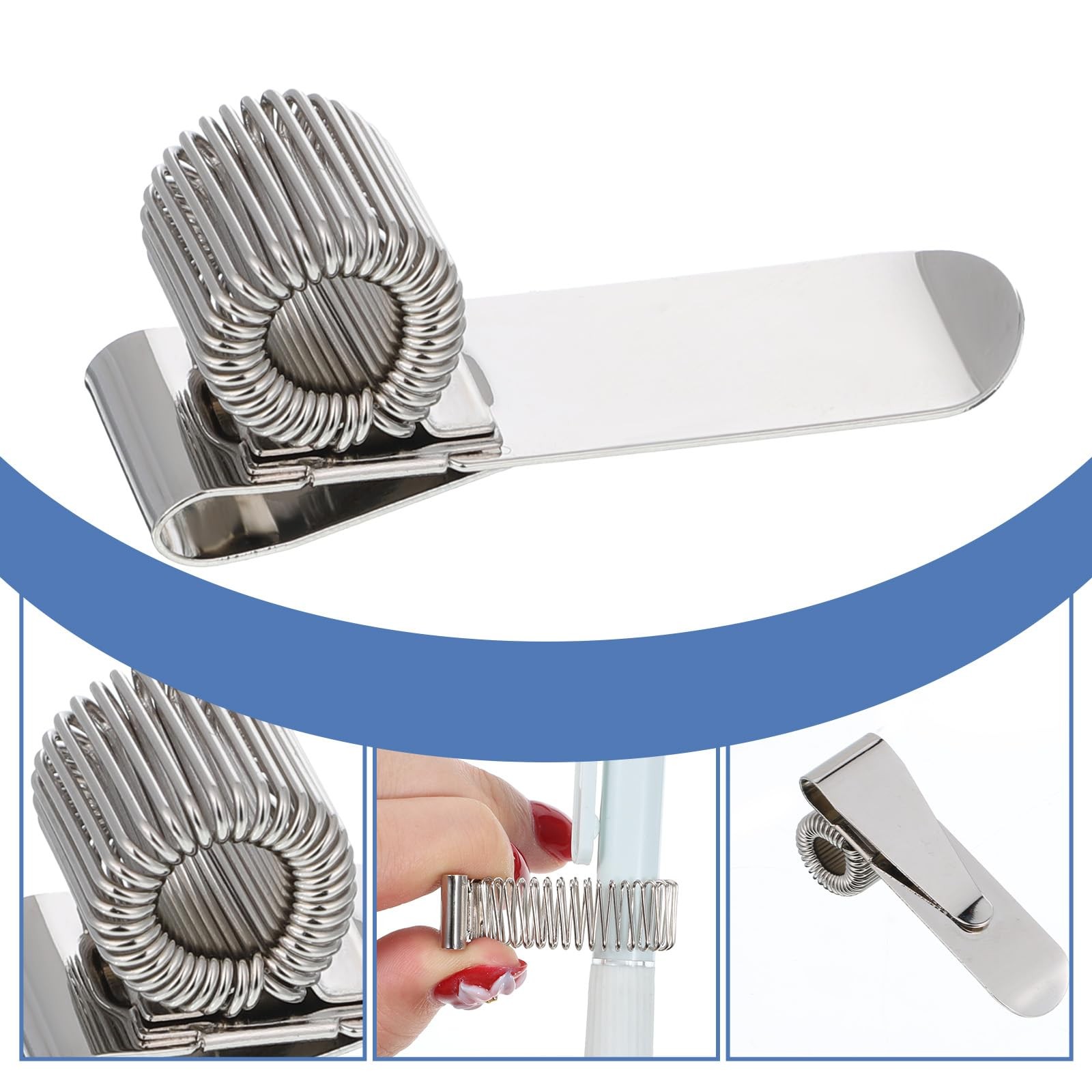 3 Pack Stainless Steel Pen Holder Clips with Spring for Clipboard Notebook