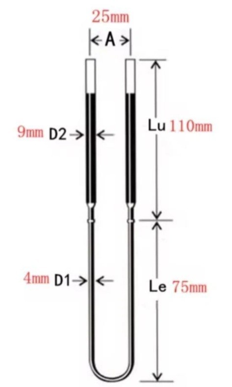 Mosi2 Heater Element 4/9 25mm 110 75 1800c