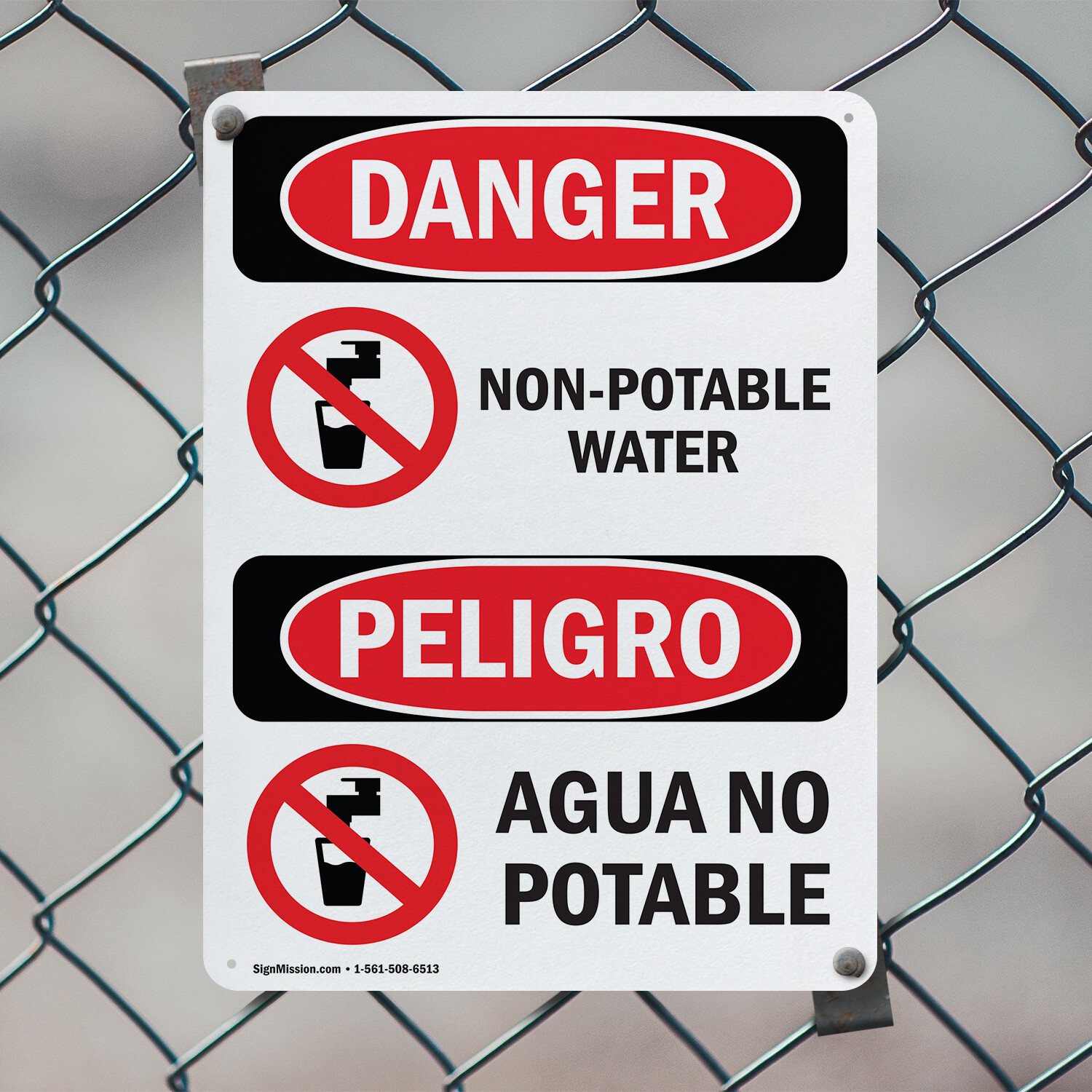 (2 Pack) Non-Potable Water Bilingual OSHA Danger Sign Decal Metal Plastic