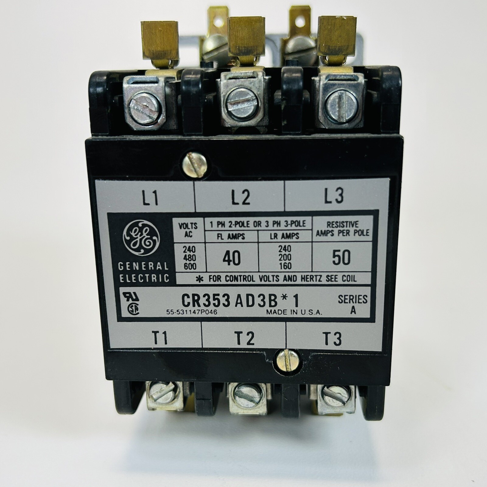 General Electric CR353AD3B*1 (CR353AD3B) Ser. A Contactor 40A 3-Pole 120V Coil.