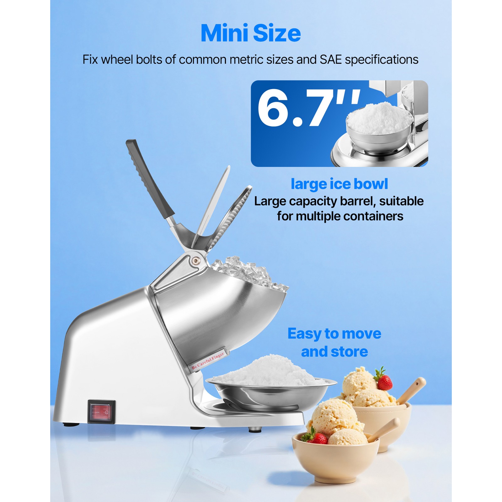 Uimoso Electric Ice Crusher Machine, 286 lbs/hr, Shaved Ice Maker, Silver