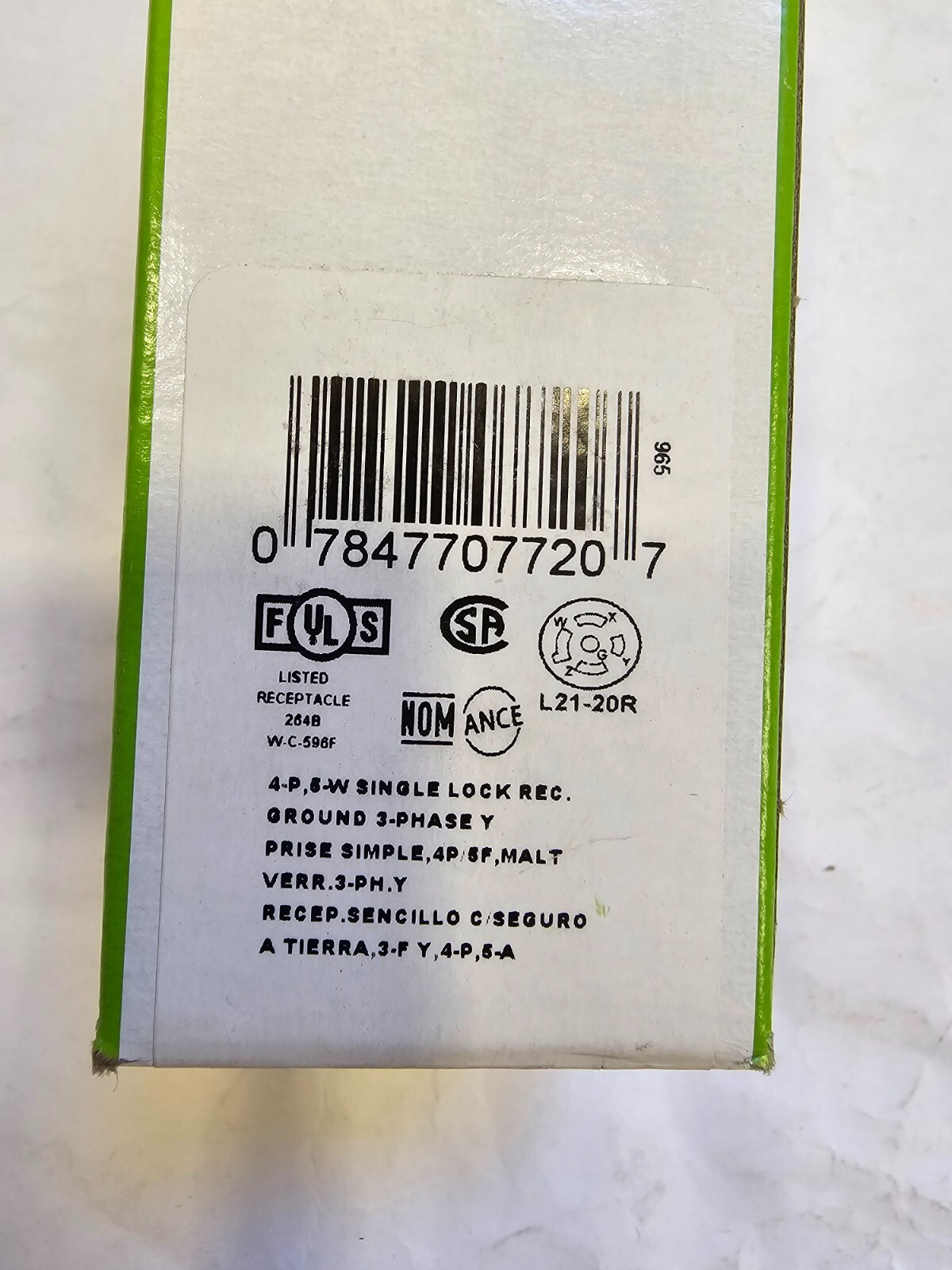 LEVITON 2510 20A 120/208V BLACK 965 SINGLE LOCK RECEPTACLE GROUND 3-PHASE Y