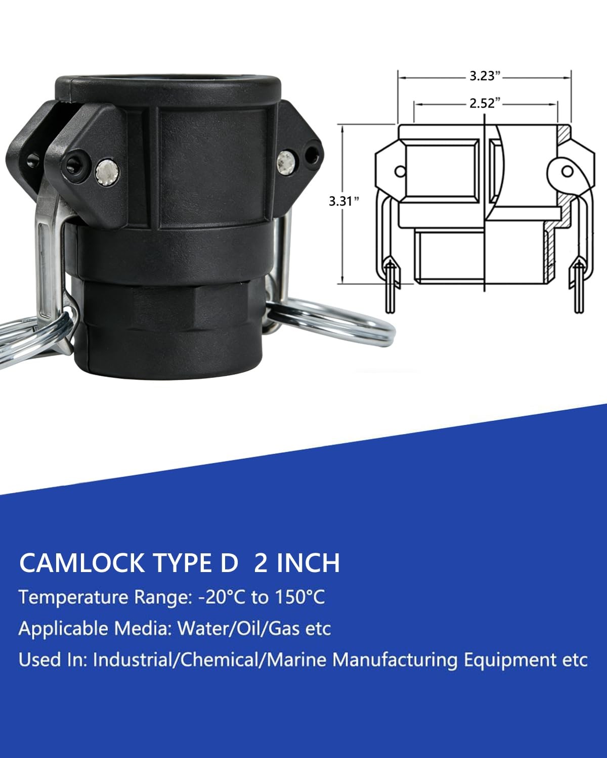 2 PCS Camlock Type D 2» Cam Groove Hose Female Coupler NPT Thread Black