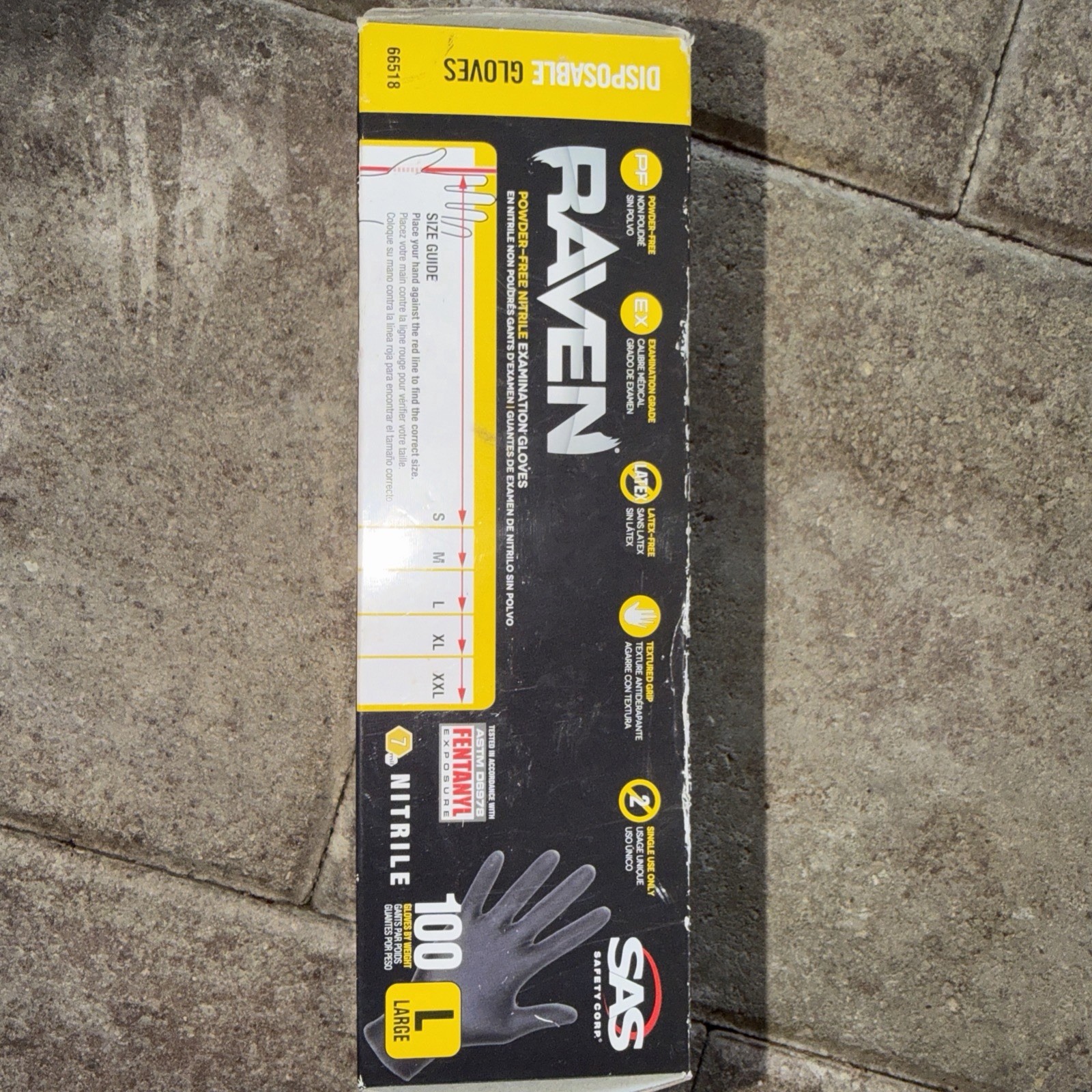 SAS Raven Black Nitrile Gloves Powder Free New 7mil Version (100 Gloves/Box)