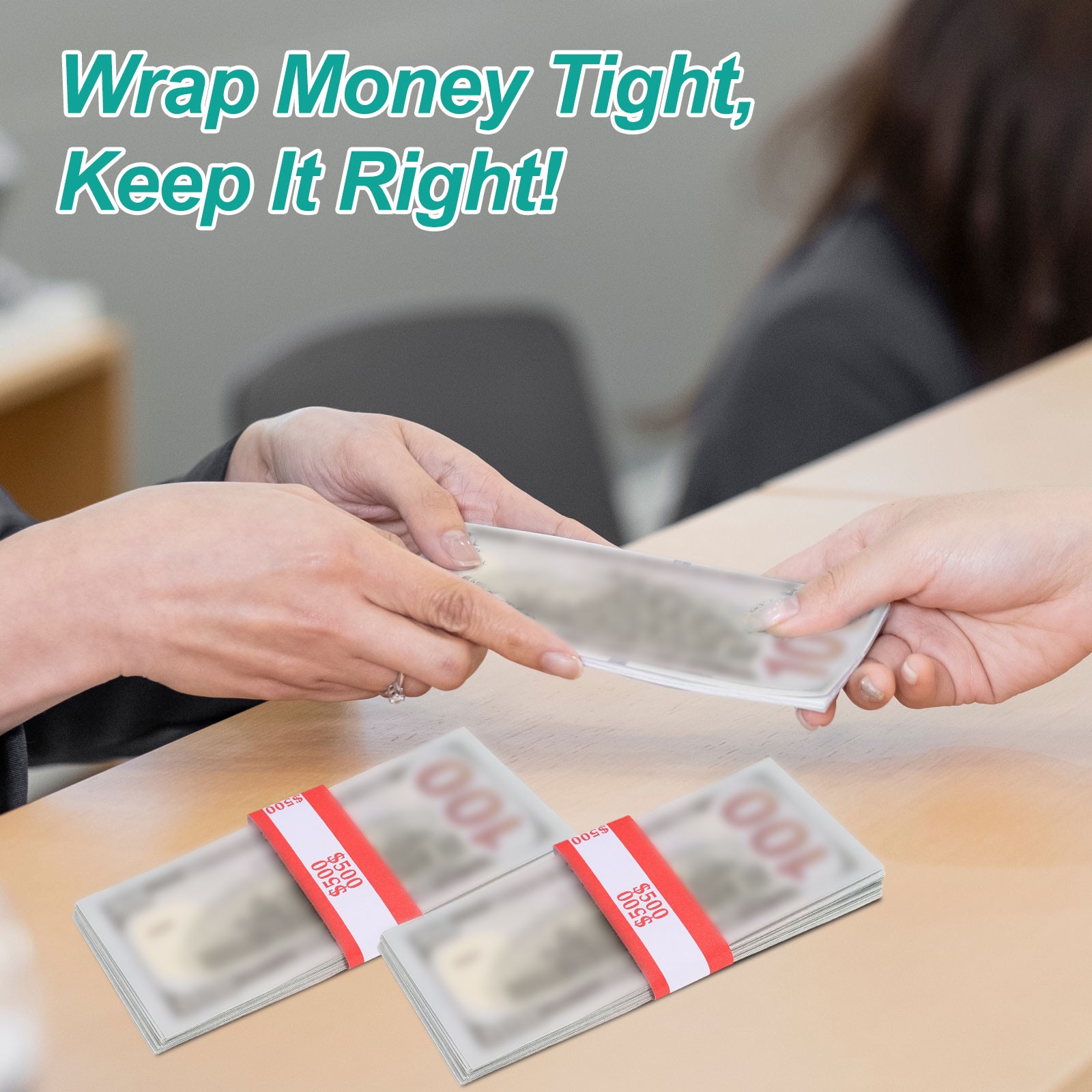 200Pcs Money Band 10000 Dollar Money Bill Wrapper Self-Adhesive Dark Yellow