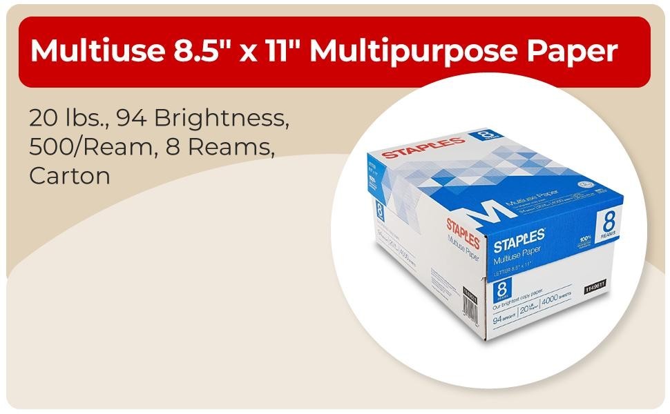 Multiuse Copy Paper 8.5″ x 11″ 20lb 8 Ream Case 4000 Sheets Free Shipping
