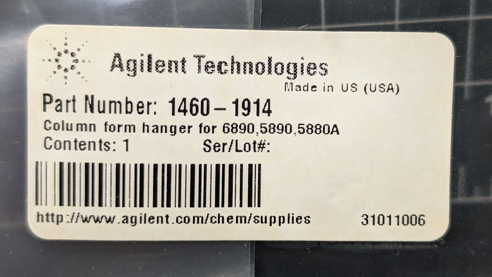 Agilent Technologies 1460-1914 Column Form Hanger: 6890 5890 5880A lab