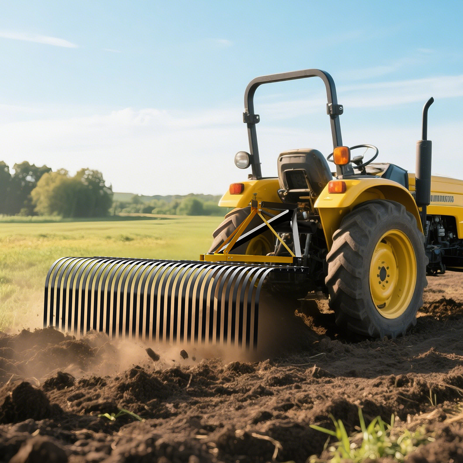 3 Point 60” Landscape Rock Rake for Category 1 Tractor Attachment Gravel Lawn